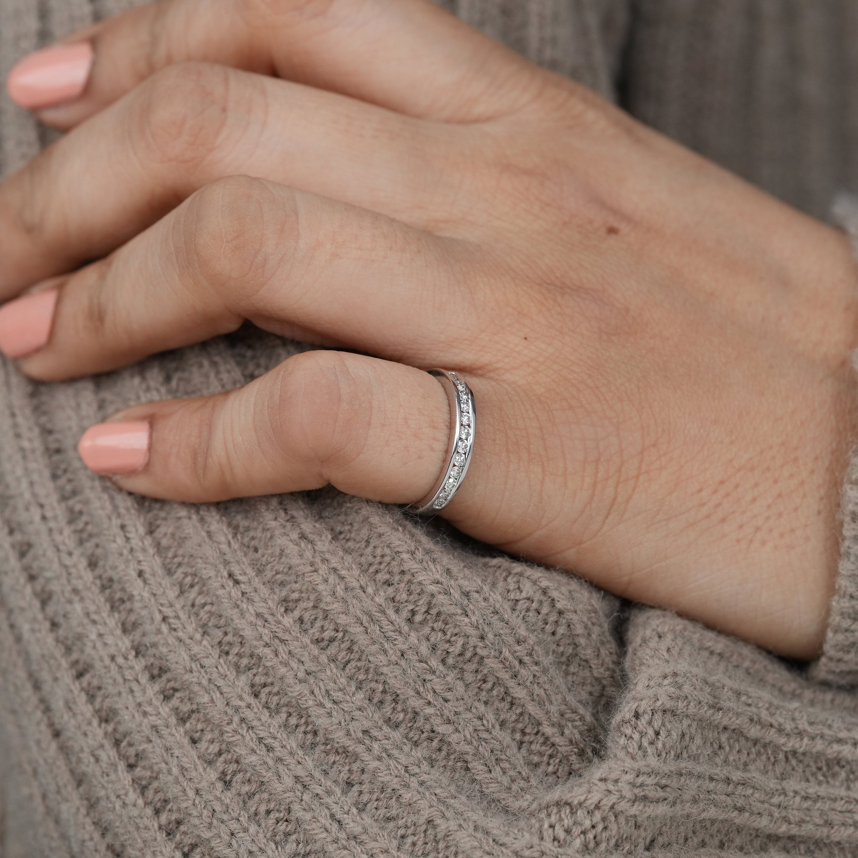 Timeless lab grown diamond ring with continuous channel sparkle
