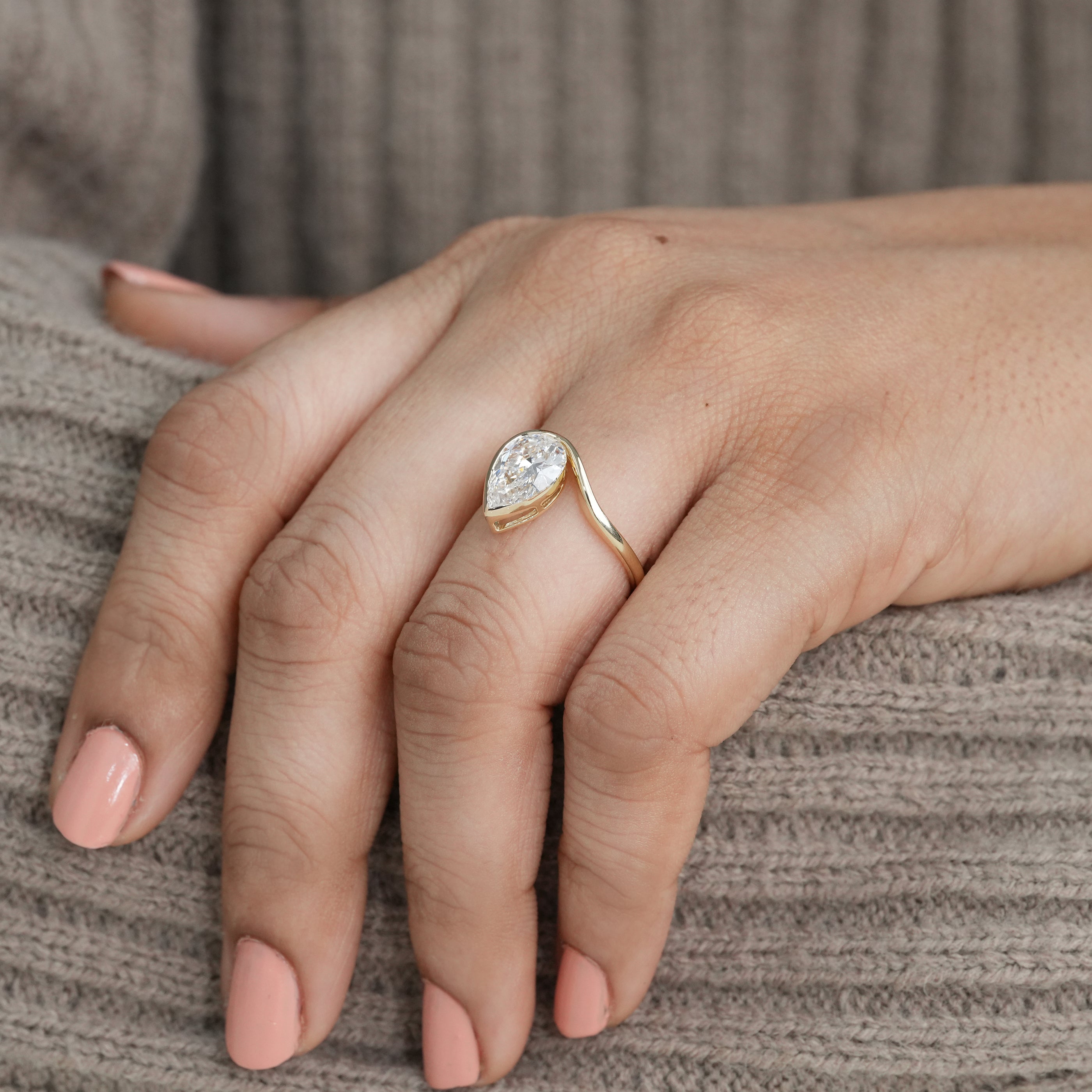 Fine jewelry pear lab grown diamond bypass ring romantic proposal style