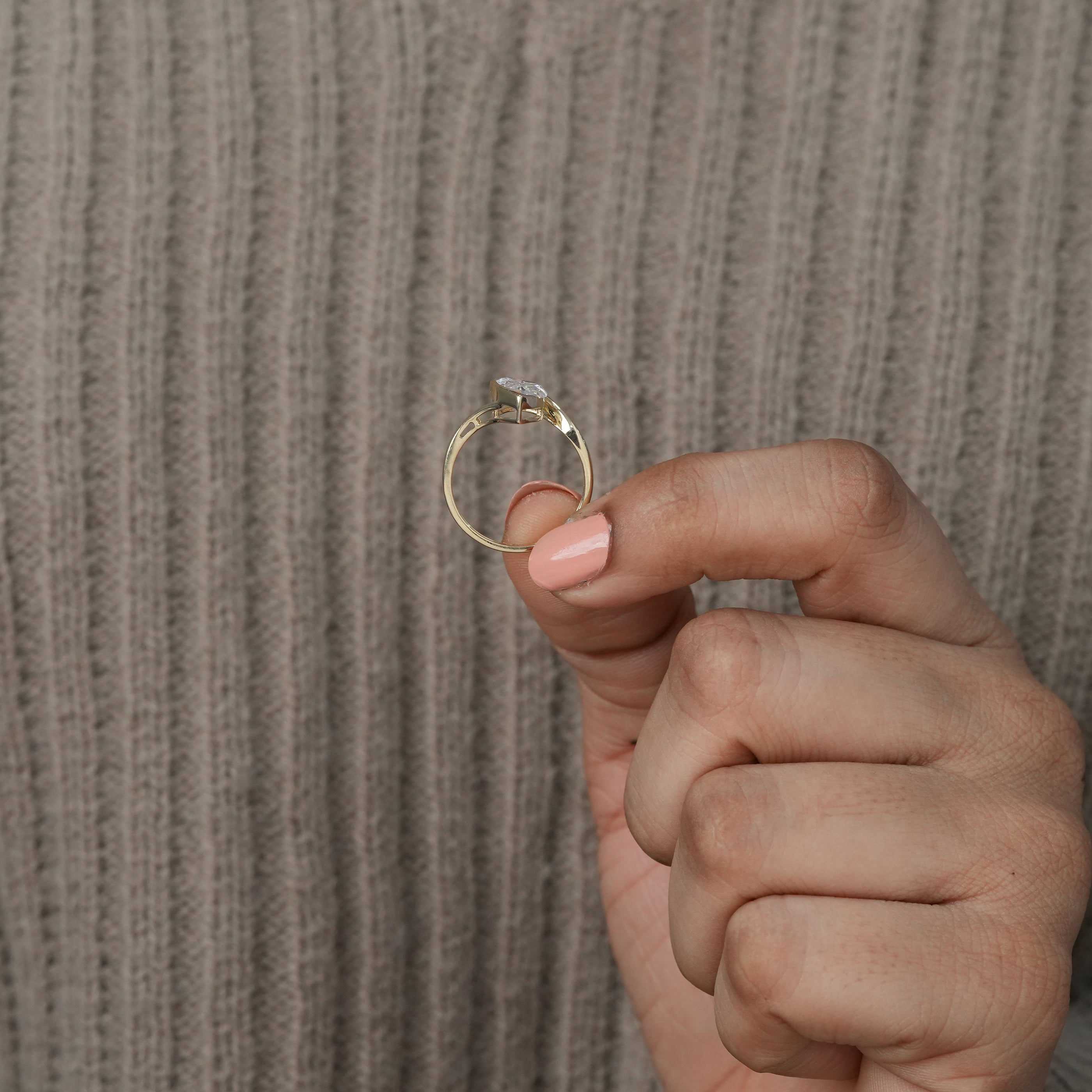 Statement pear lab grown diamond wrapped in flowing gold band