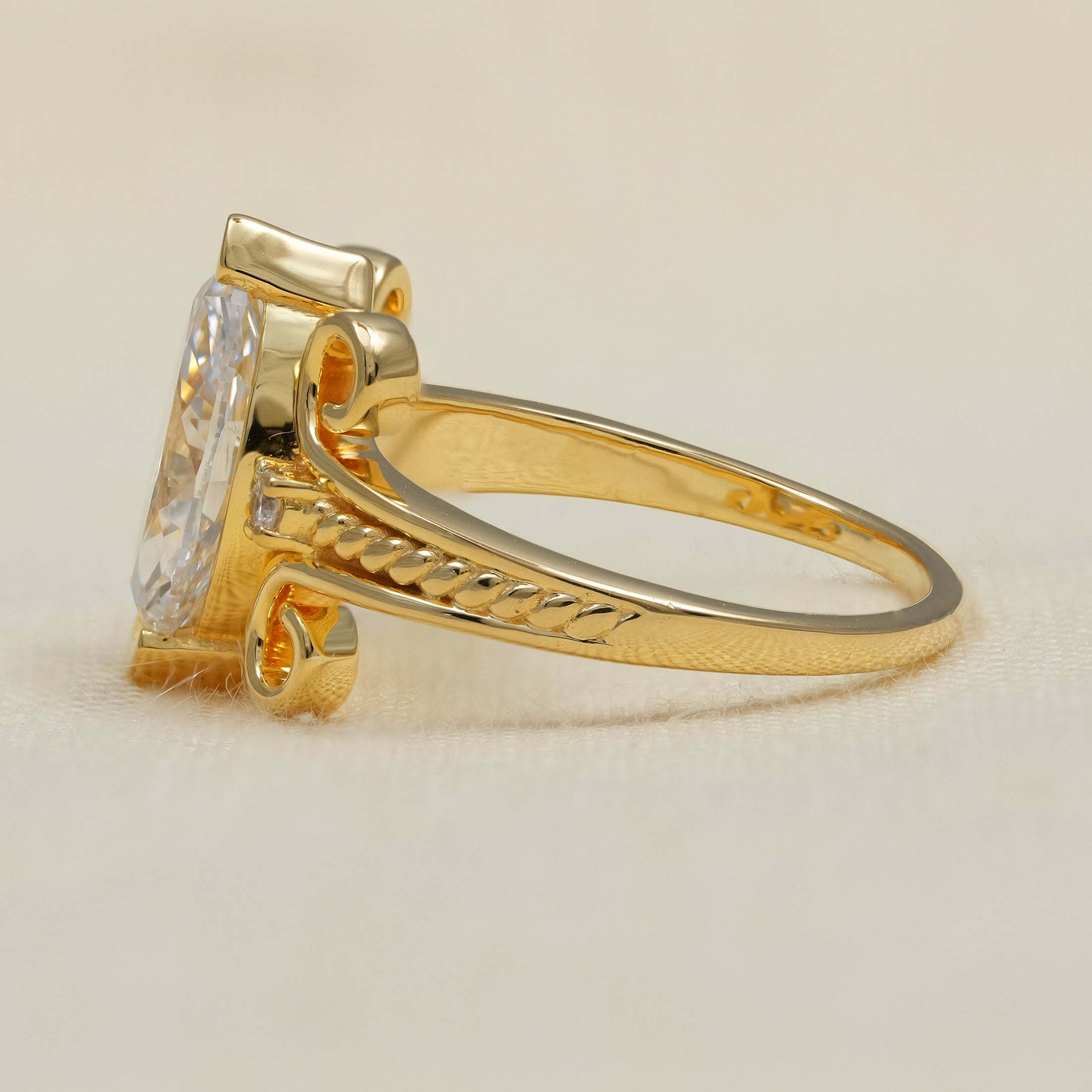 Vintage Inspired Marquise Lab Diamond Solitaire Engagement Ring