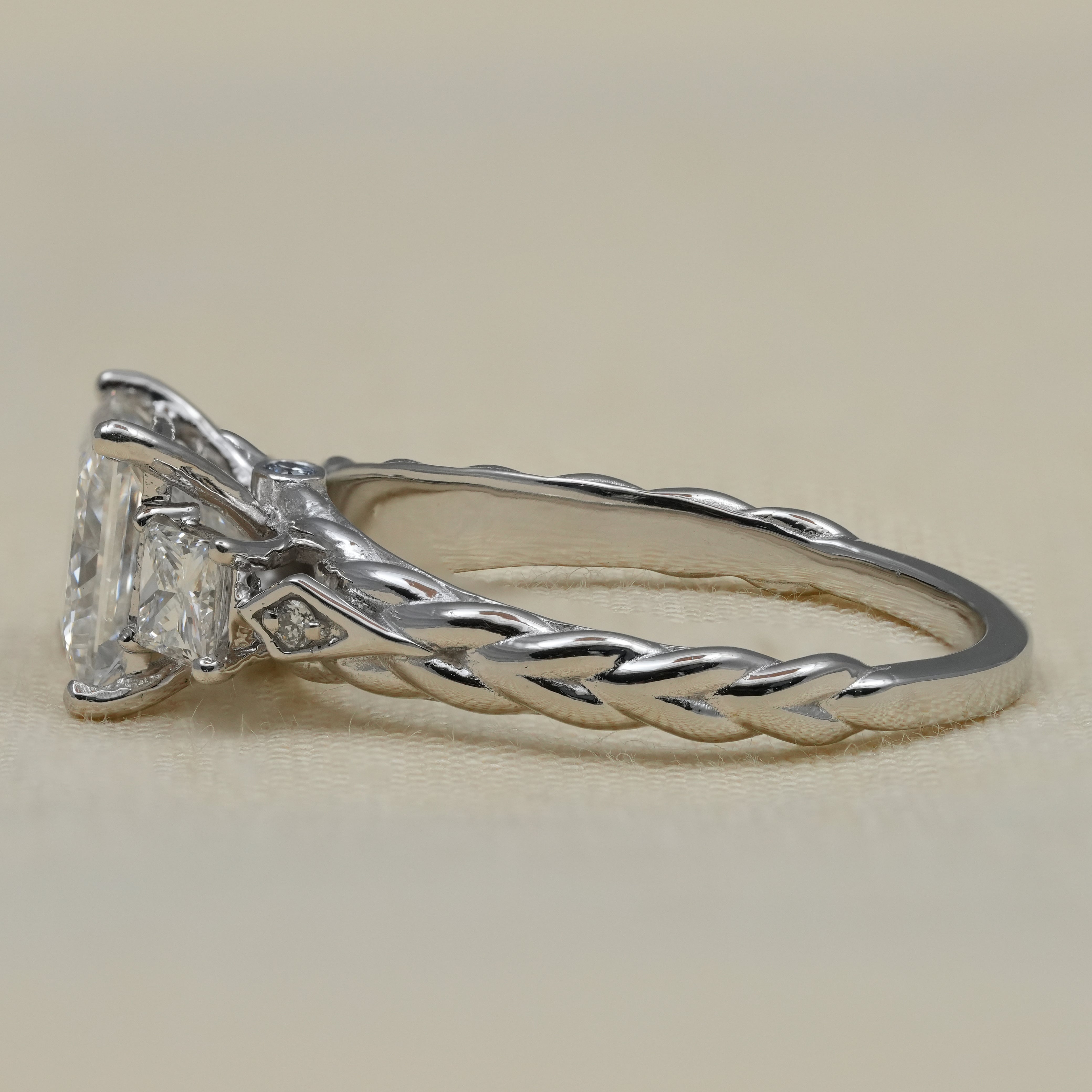 Three Stone Princess Lab Diamond Engagement Ring with Twisted Band