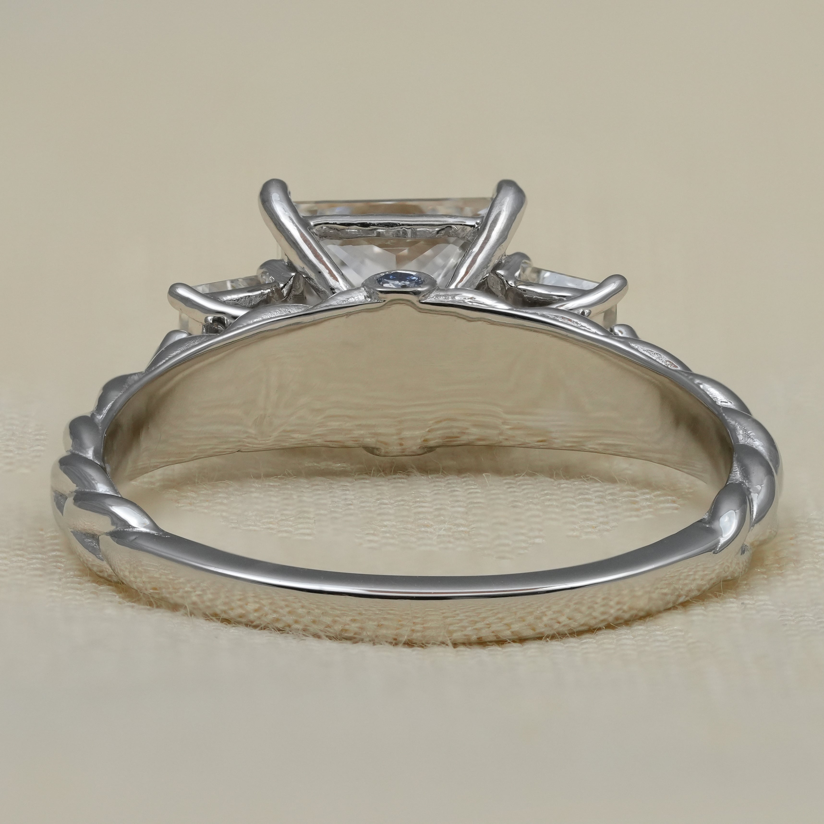 Three Stone Princess Lab Diamond Engagement Ring with Twisted Band