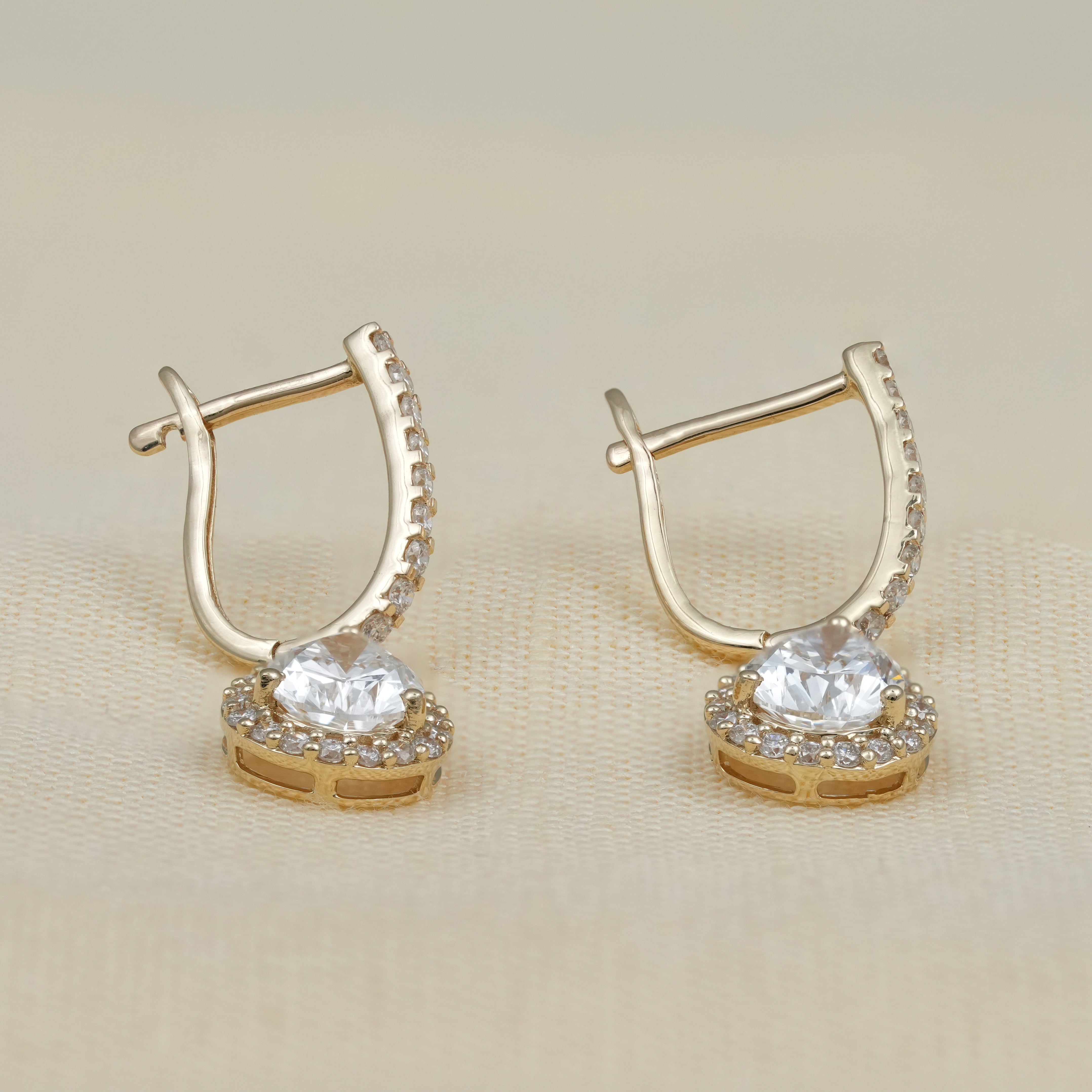 Pear Drop Lab Diamond Hoop Earrings Gold Halo Design