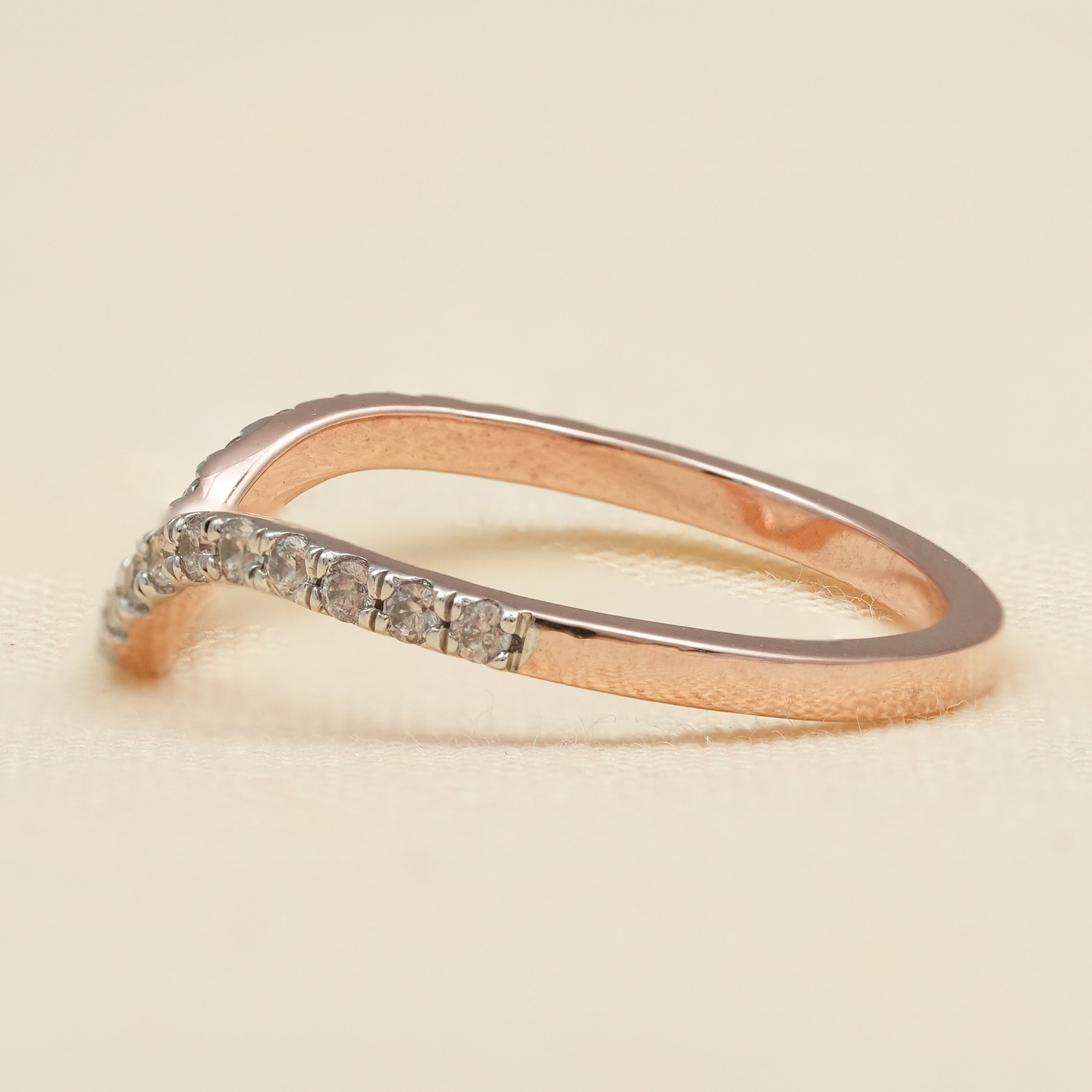Curved V Shape Lab Diamond Pavé Wedding Band