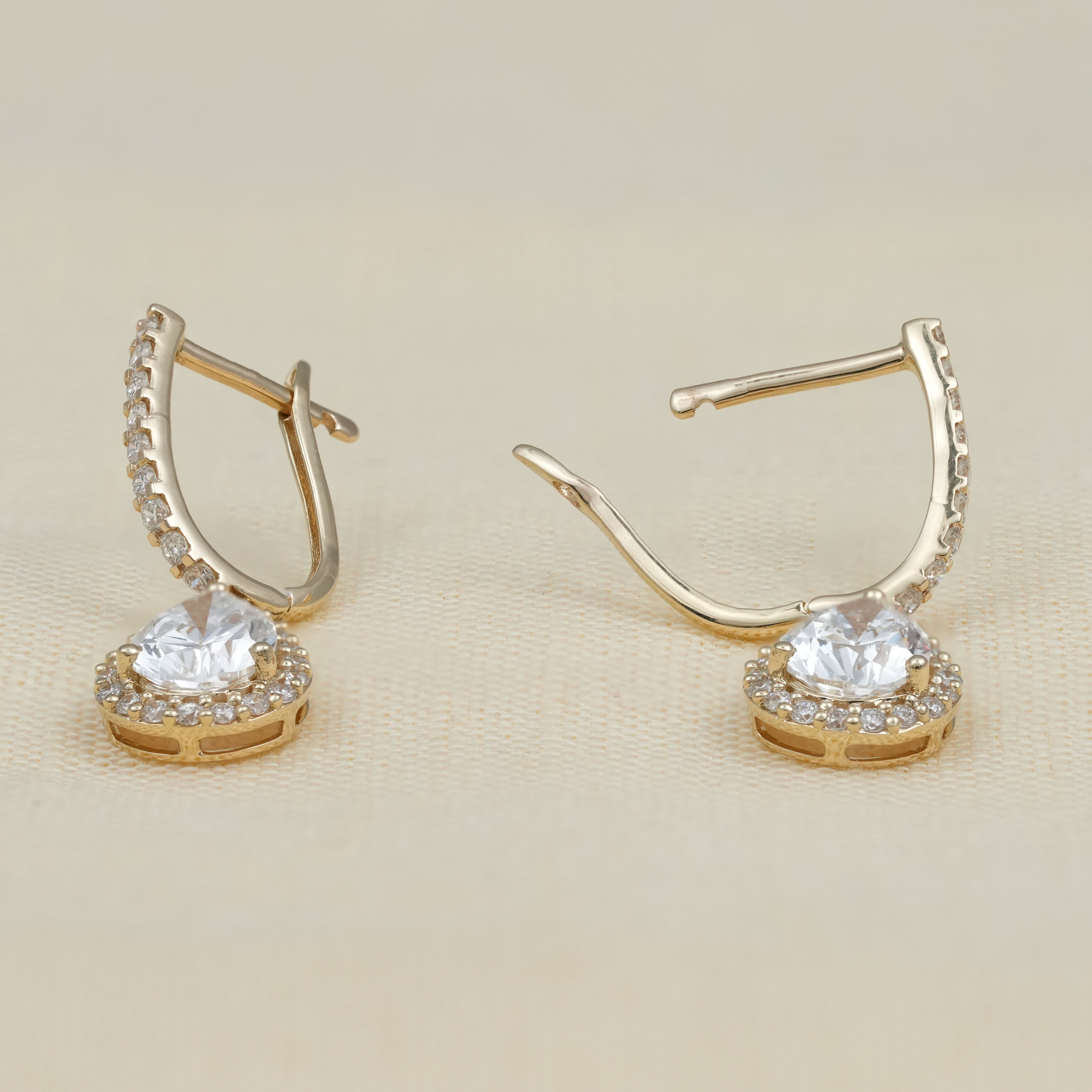 Pear Drop Lab Diamond Hoop Earrings Gold Halo Design