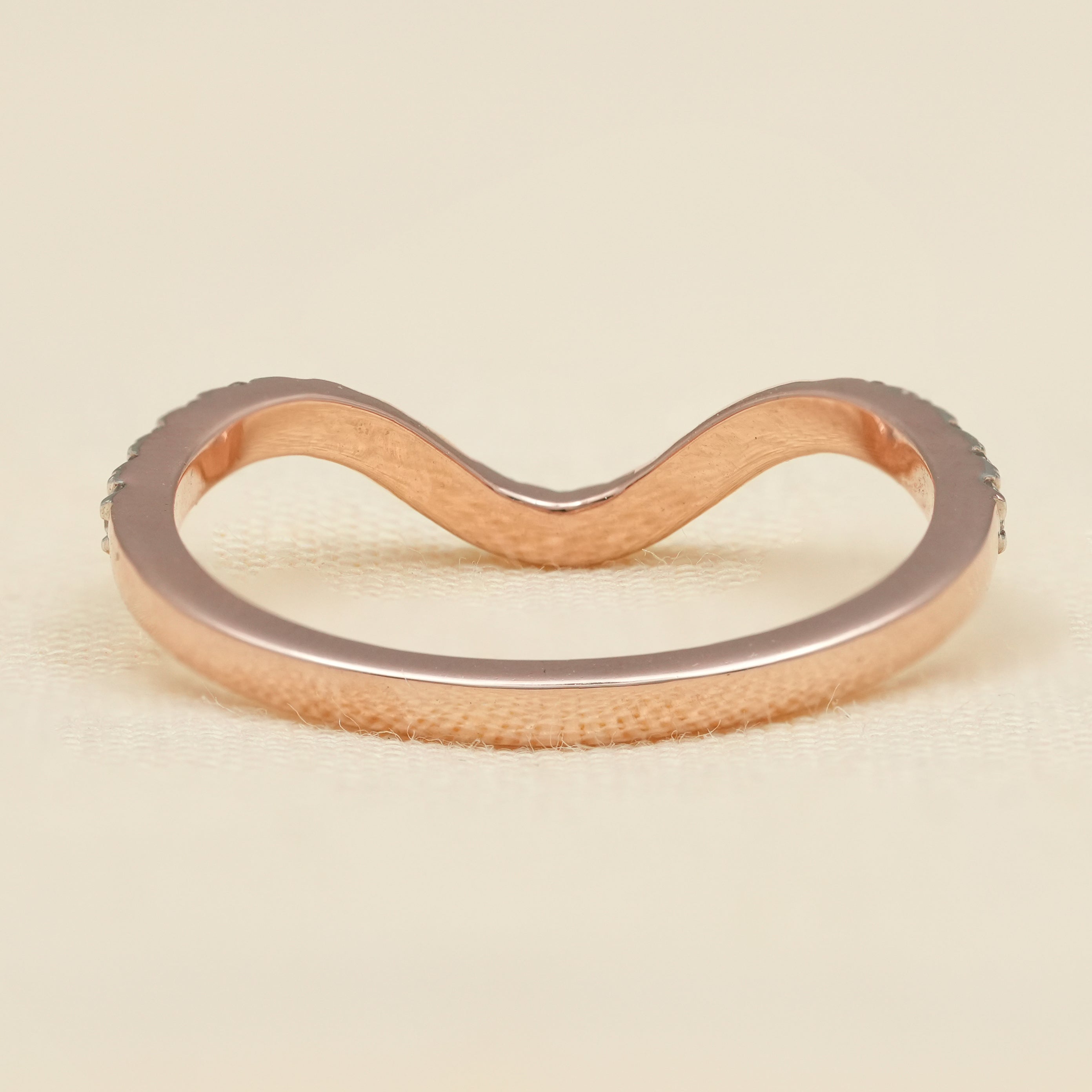 Curved V Shape Lab Diamond Pavé Wedding Band