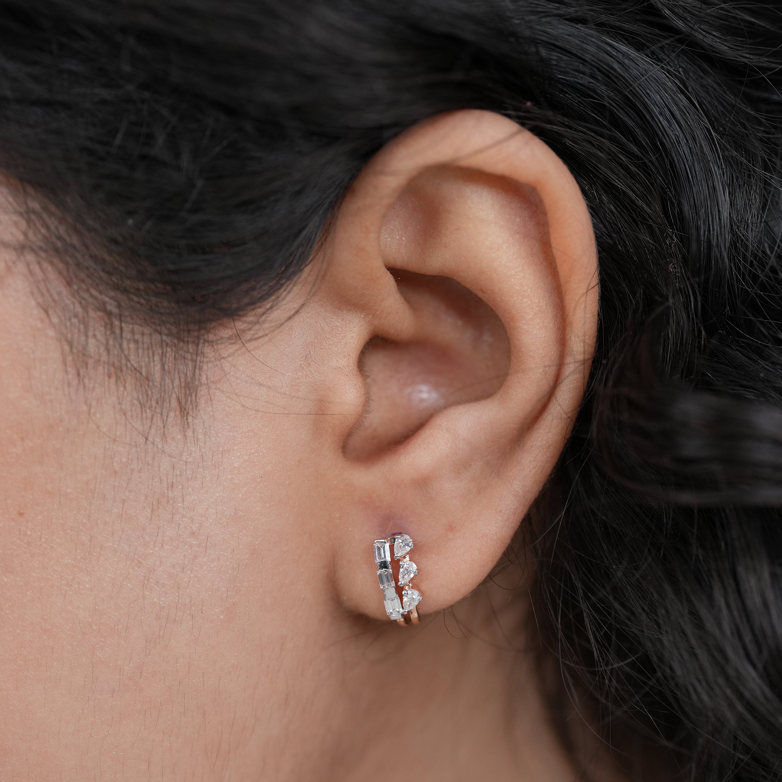 Designer lab grown diamond huggie earrings with sculpted cluster detailing