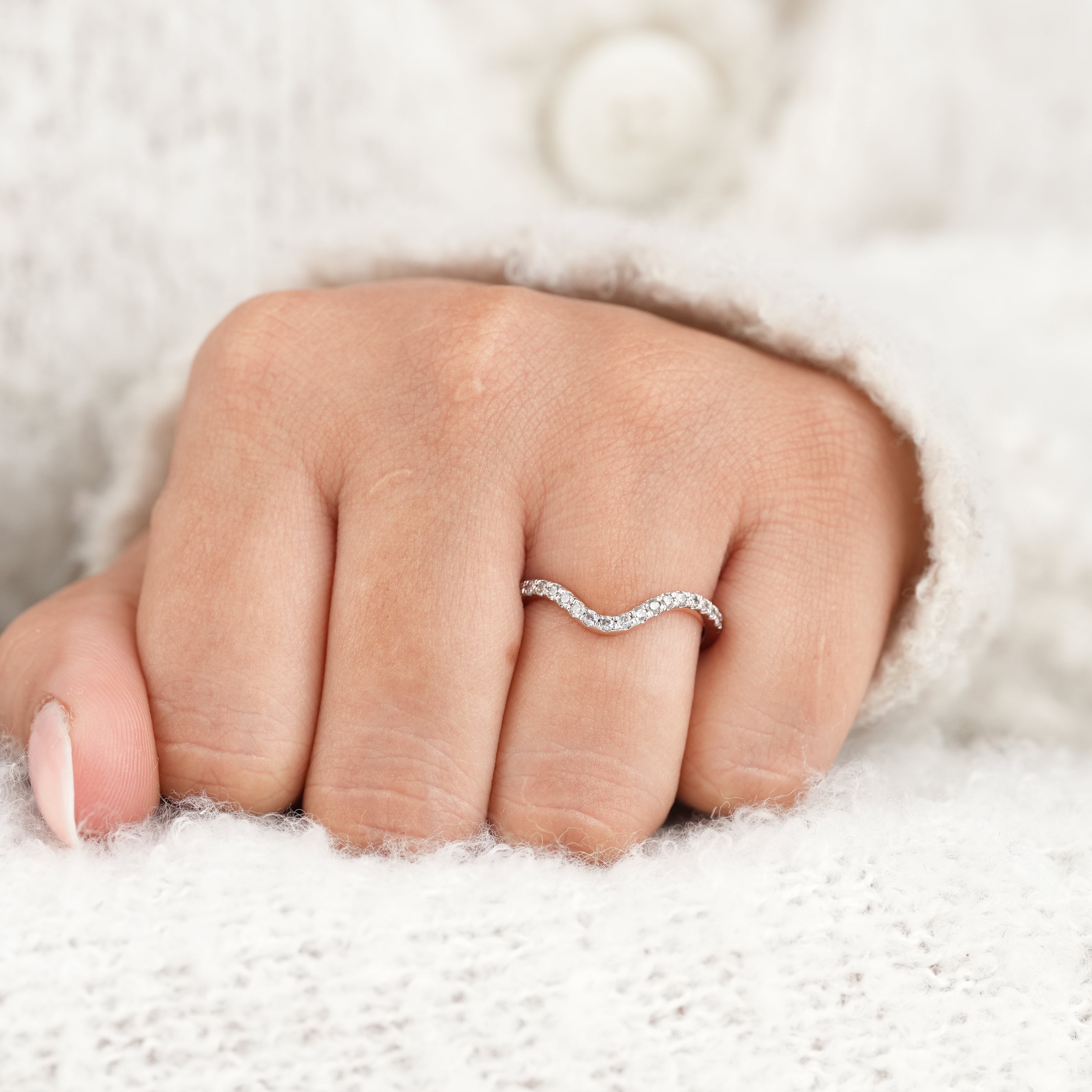 Curved V Shape Lab Diamond Pavé Wedding Band