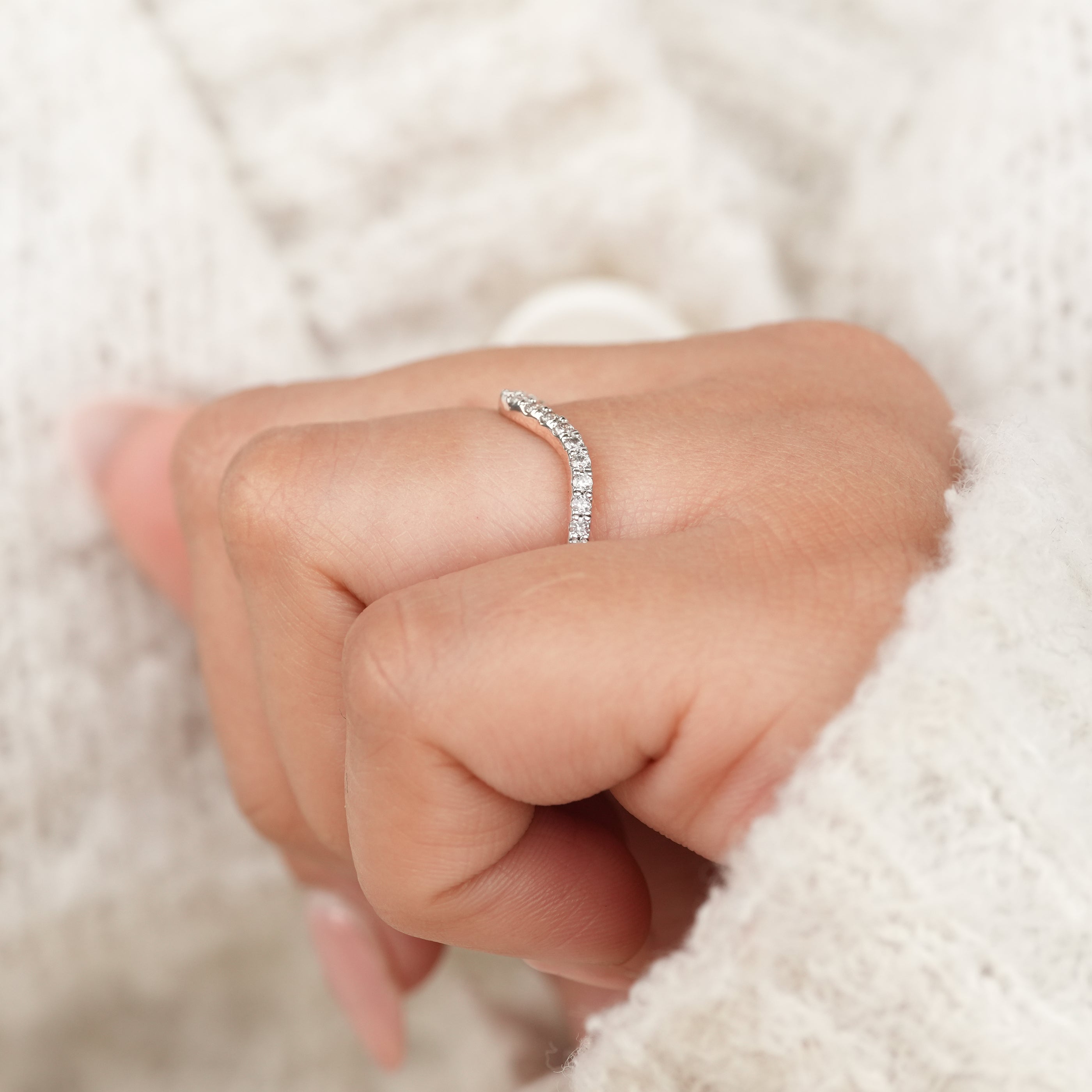 Curved V Shape Lab Diamond Pavé Wedding Band