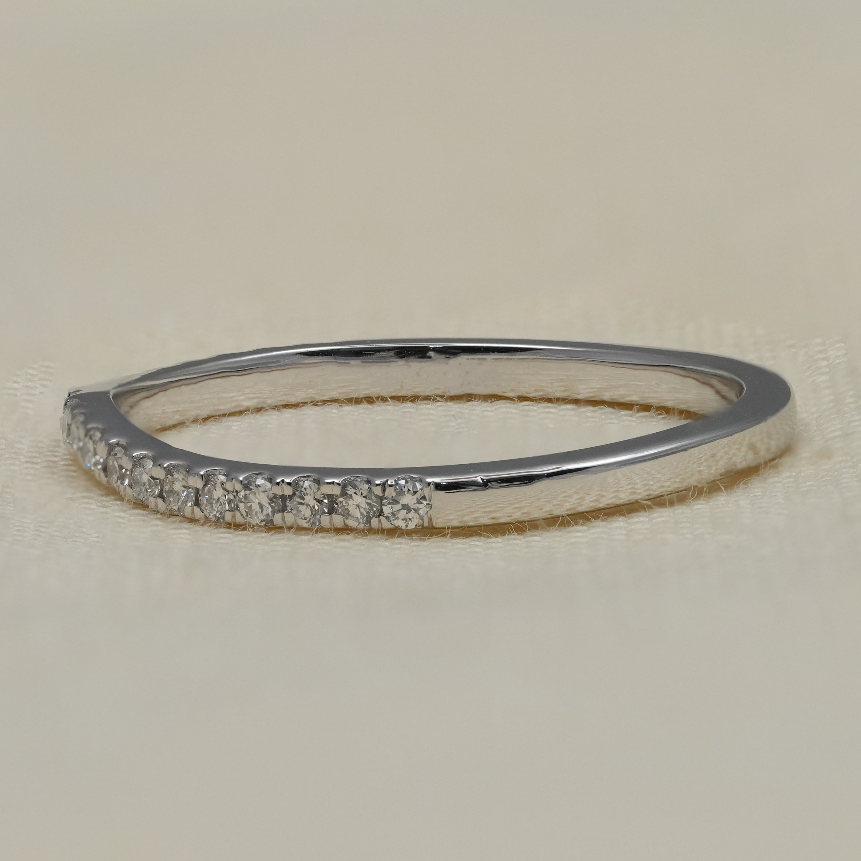 Slim contour lab grown diamond stacking band delicate pavé setting