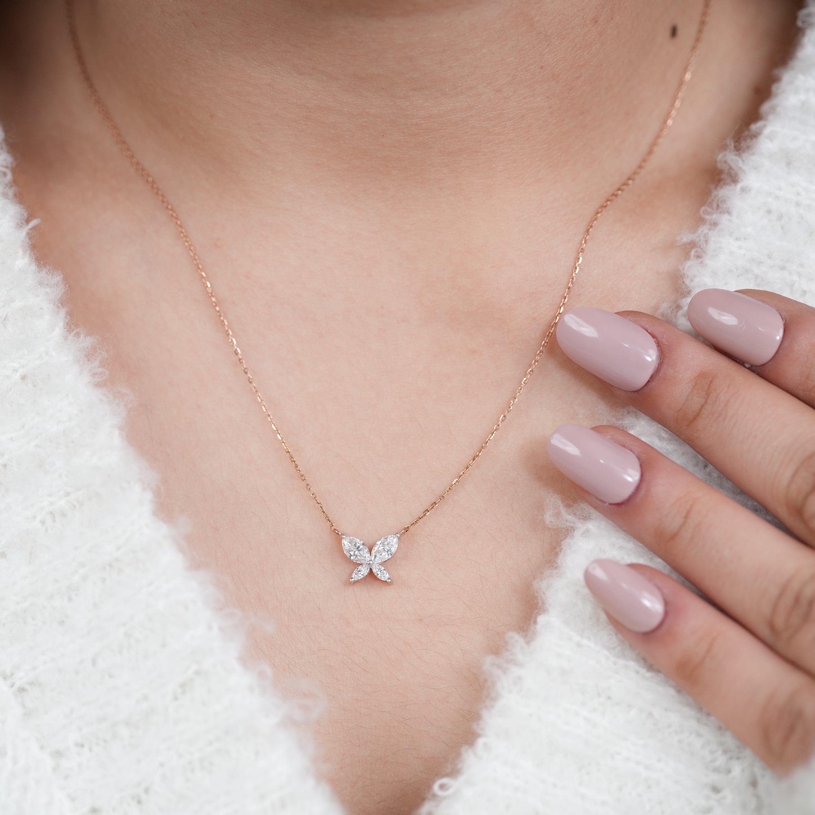 Luxury butterfly lab grown diamond pendant with marquise shaped stones