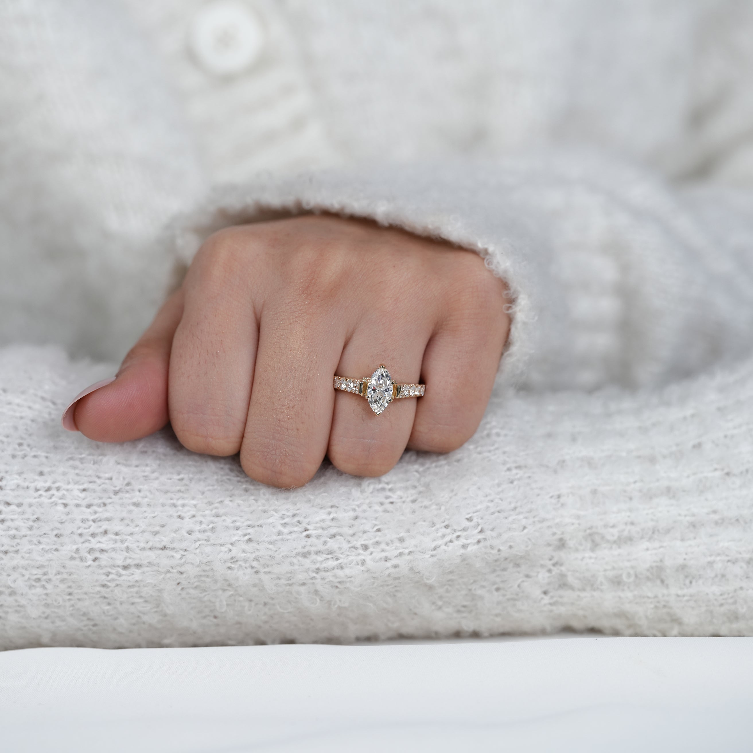 Fine jewelry marquise lab grown diamond ring in classic yellow gold
