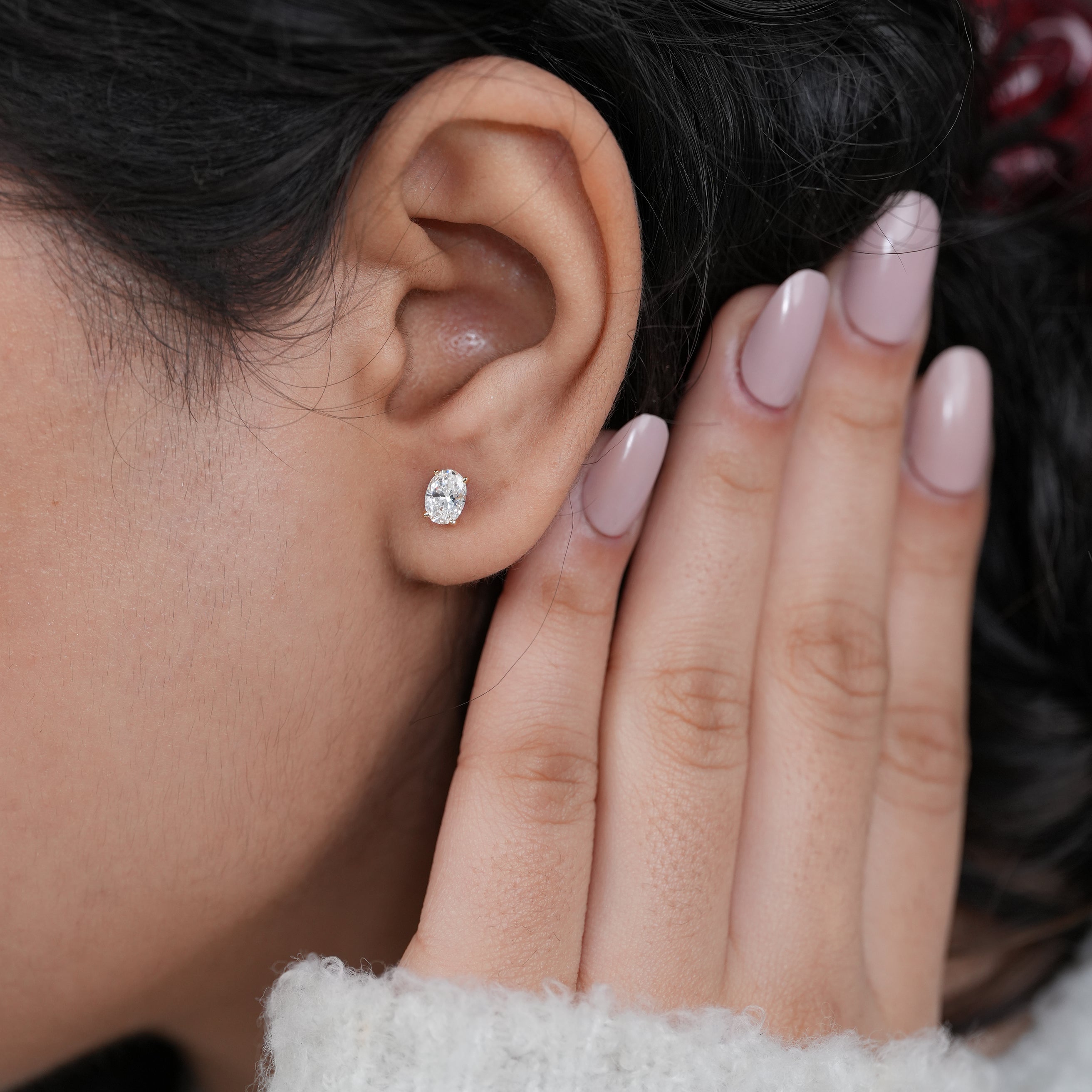 Premium oval lab-grown diamond stud earrings perfect for bridal or gifting