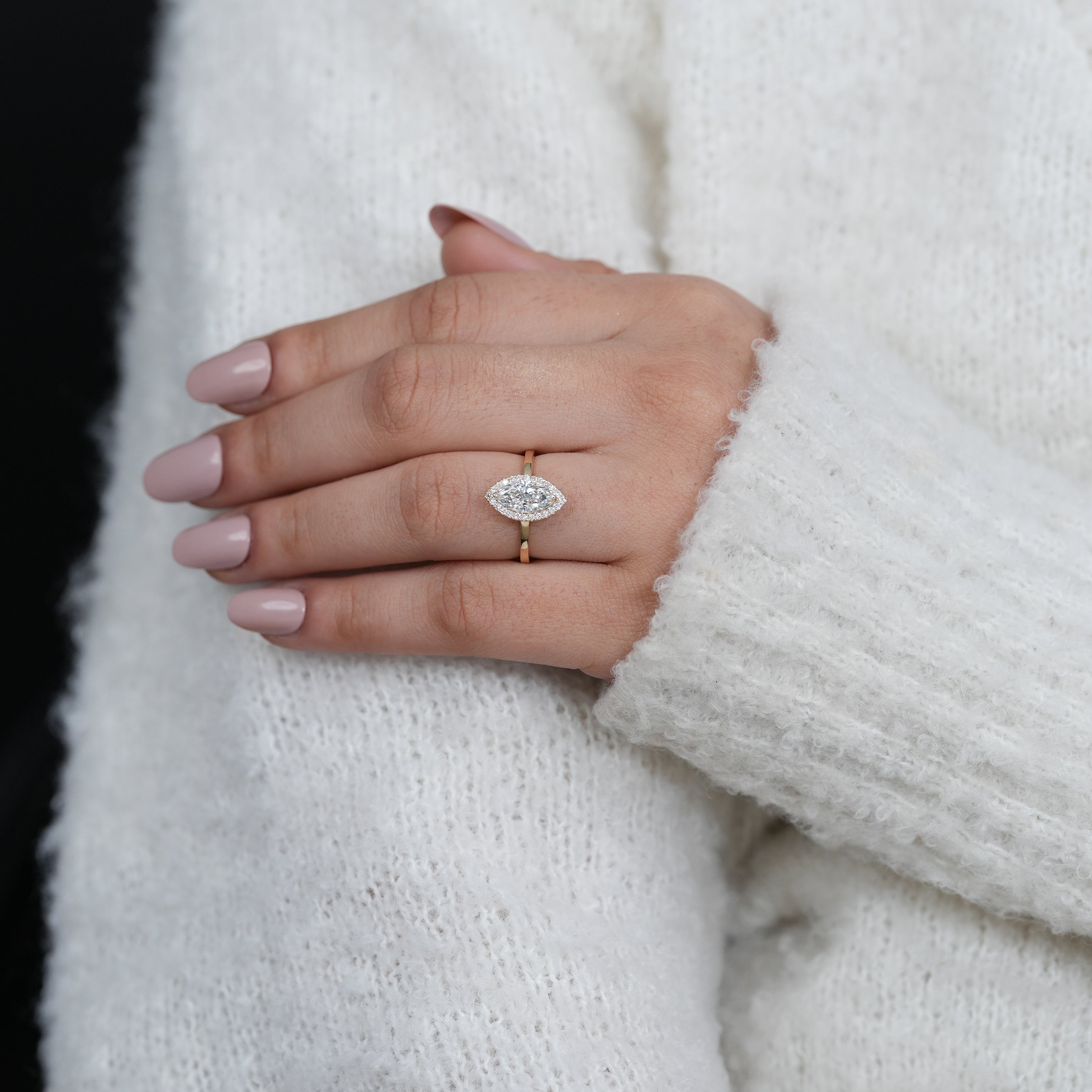 Luxury Marquise Cut Center Stone Halo Ring in Yellow Gold
