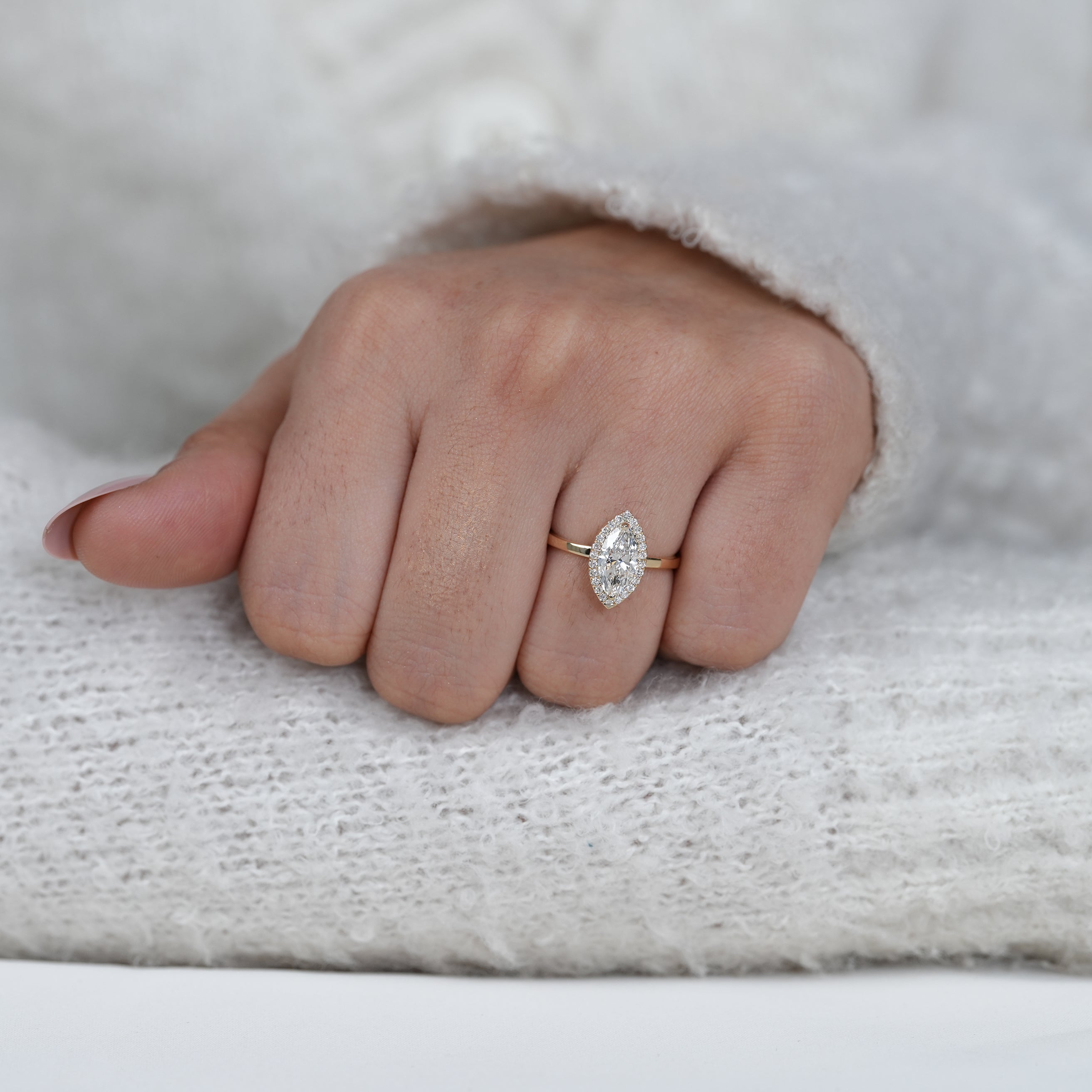 Modern Minimal Marquise Halo Engagement Ring