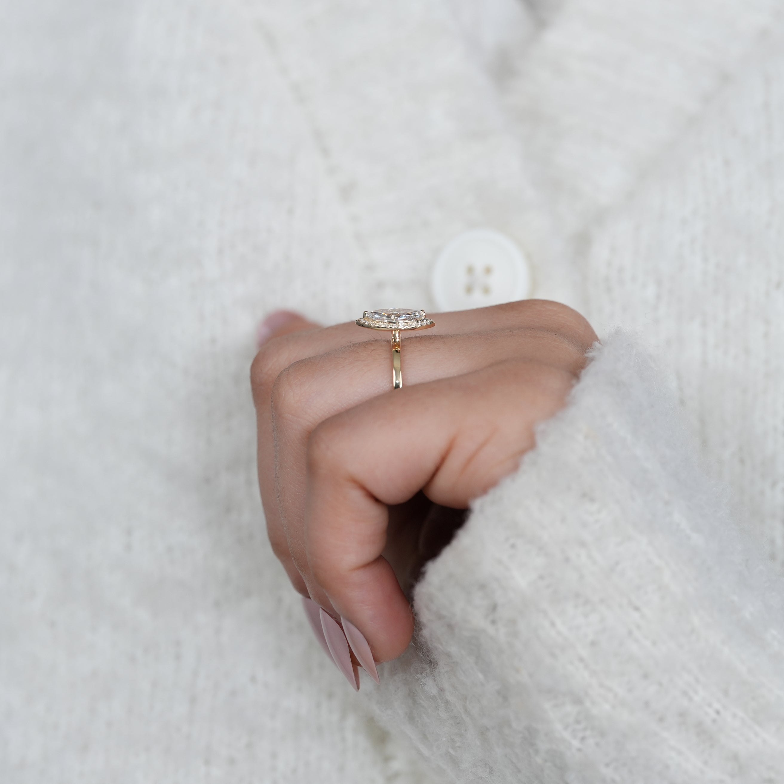Vintage Inspired Marquise Halo Ring – Fine Gold Jewelry