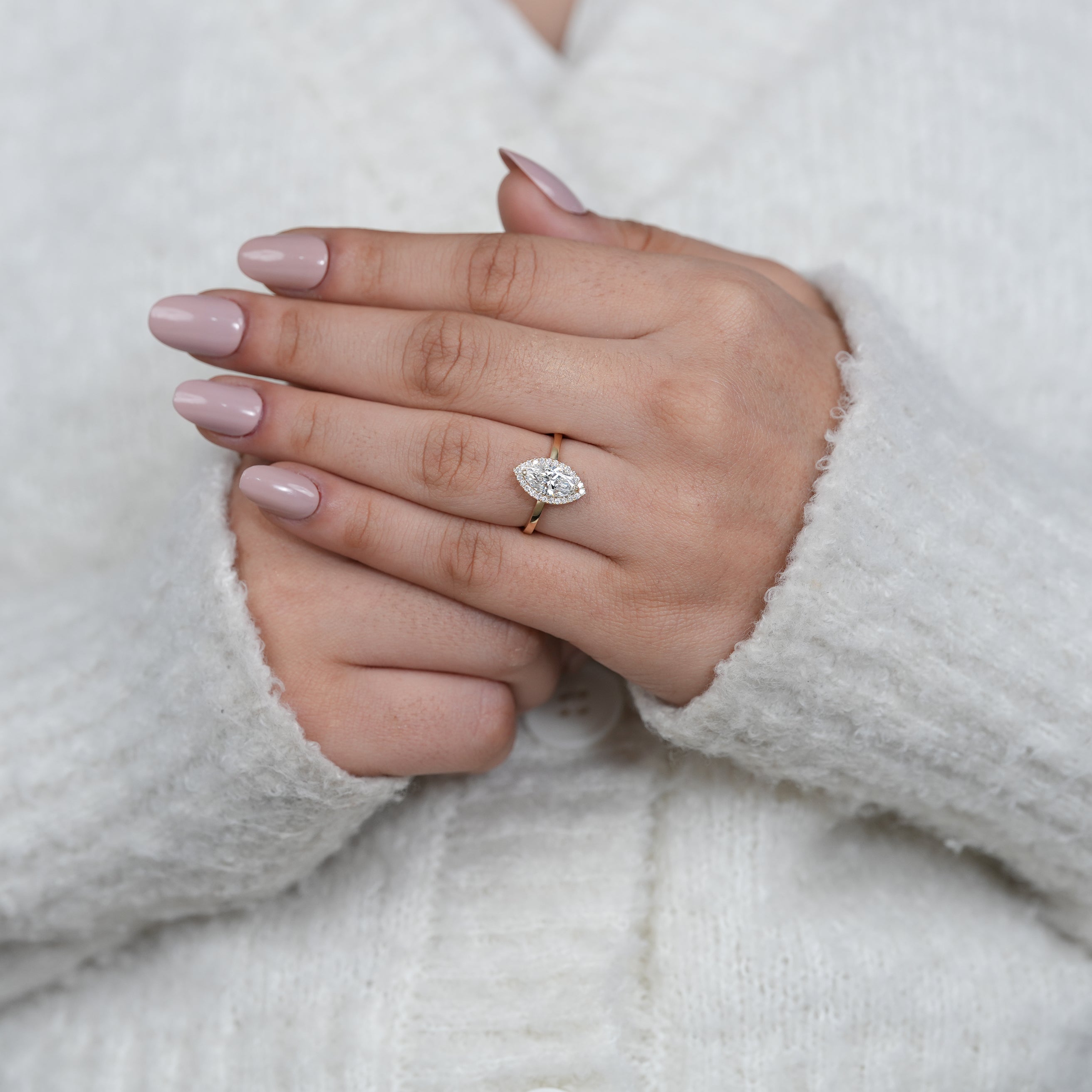 Bridal Marquise Cut Diamond Ring with Sparkling Halo