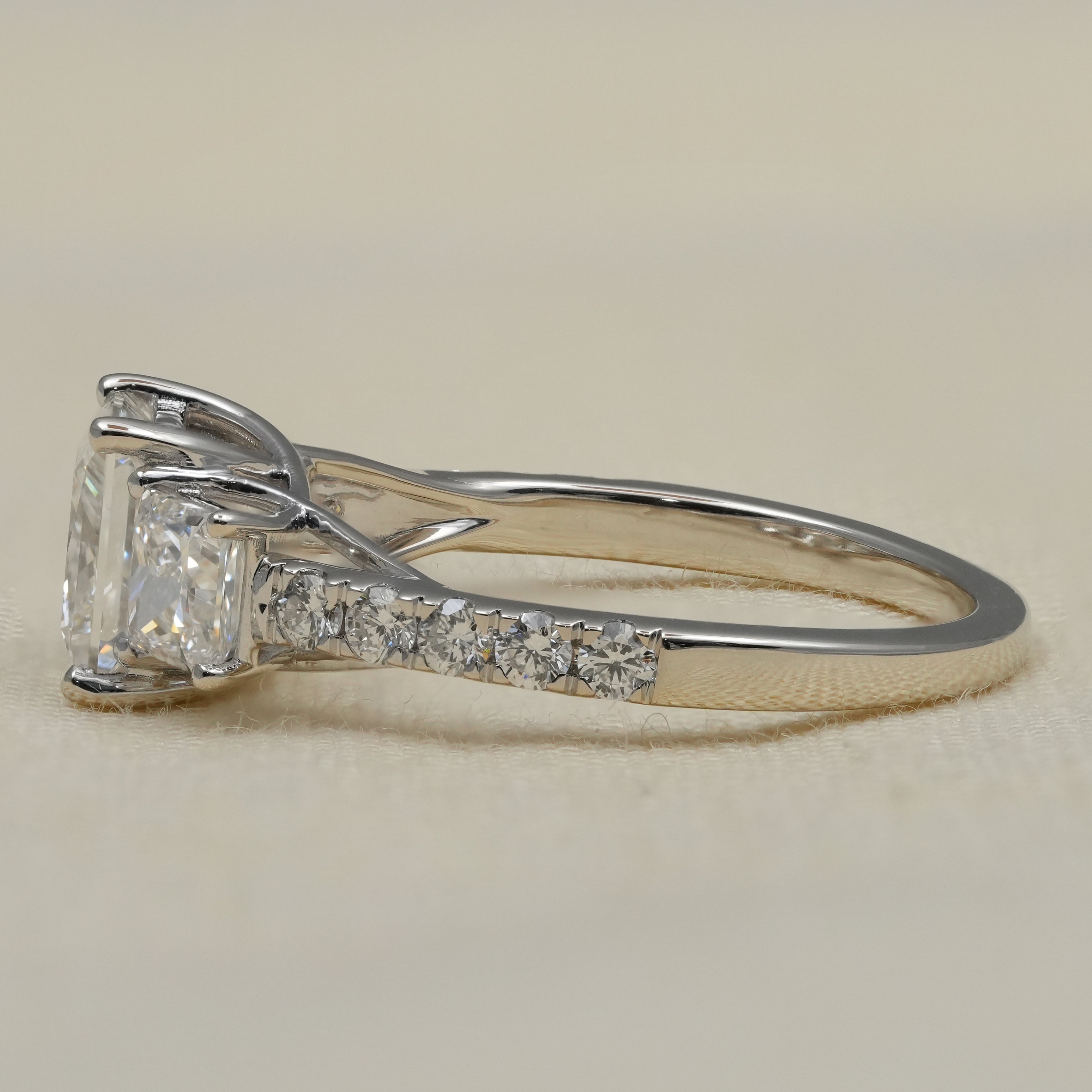 Three Stone Princess Cut Lab Diamond Ring with Pavé Band