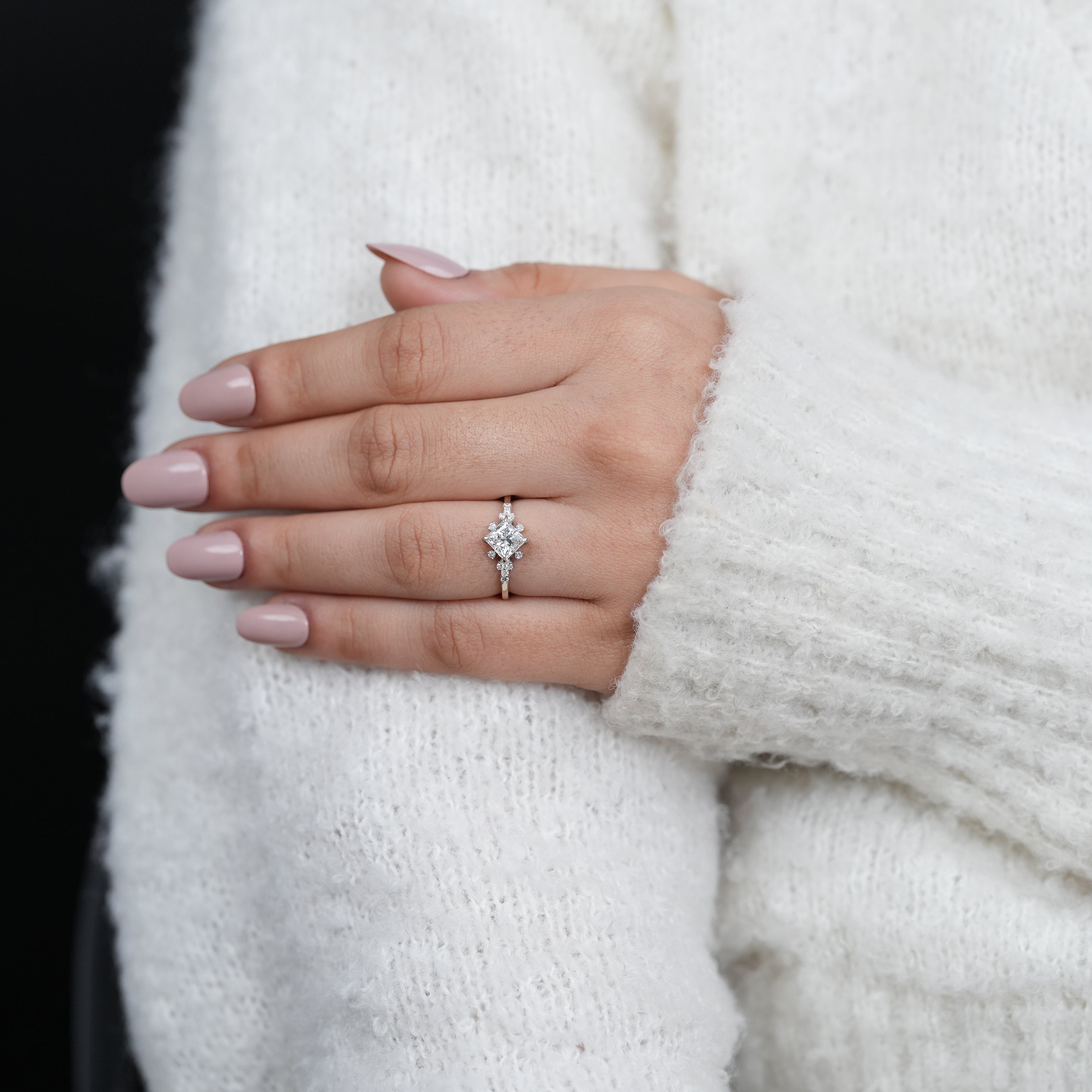 Fine jewelry princess lab grown diamond ring with diamond accent band