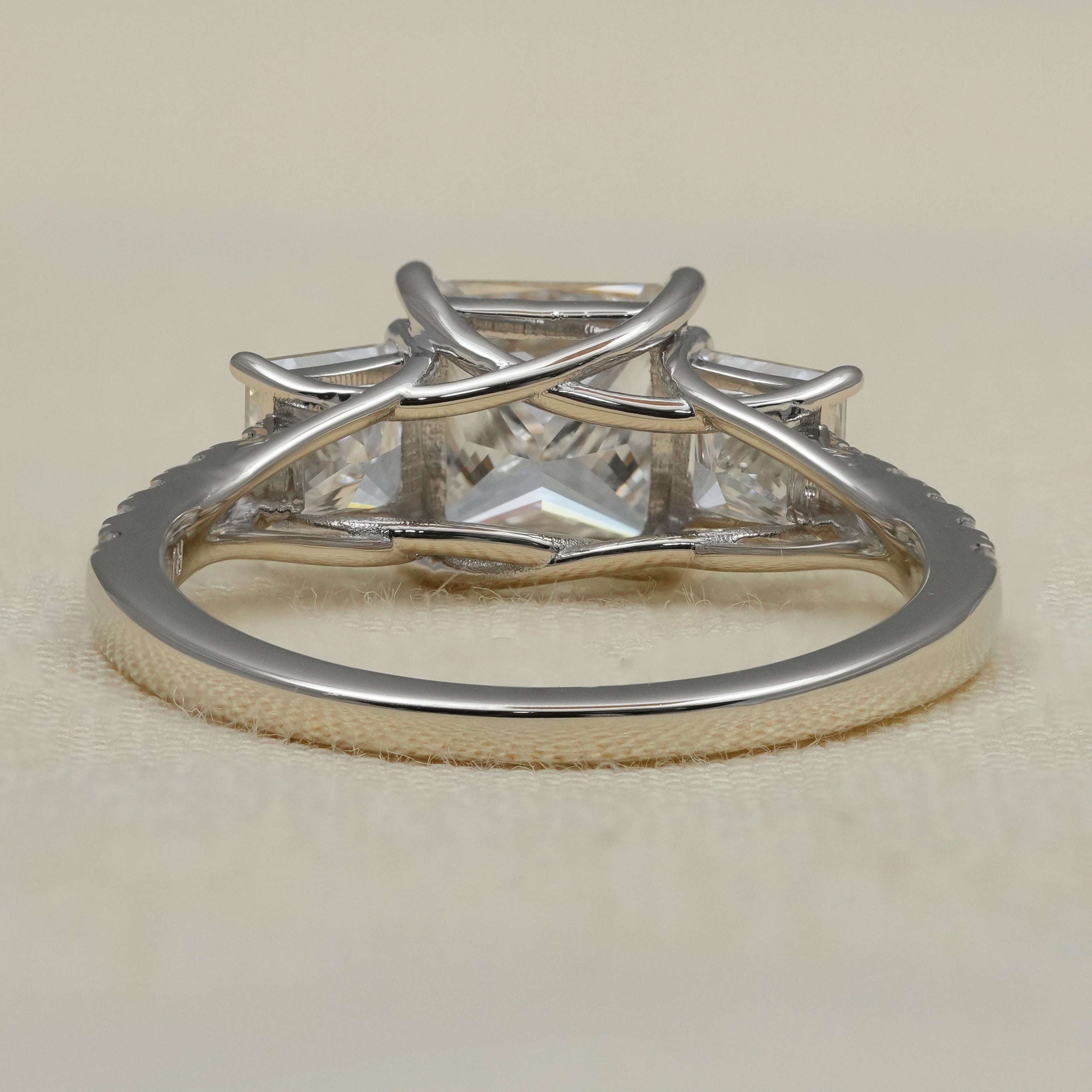 Three Stone Princess Cut Lab Diamond Ring with Pavé Band