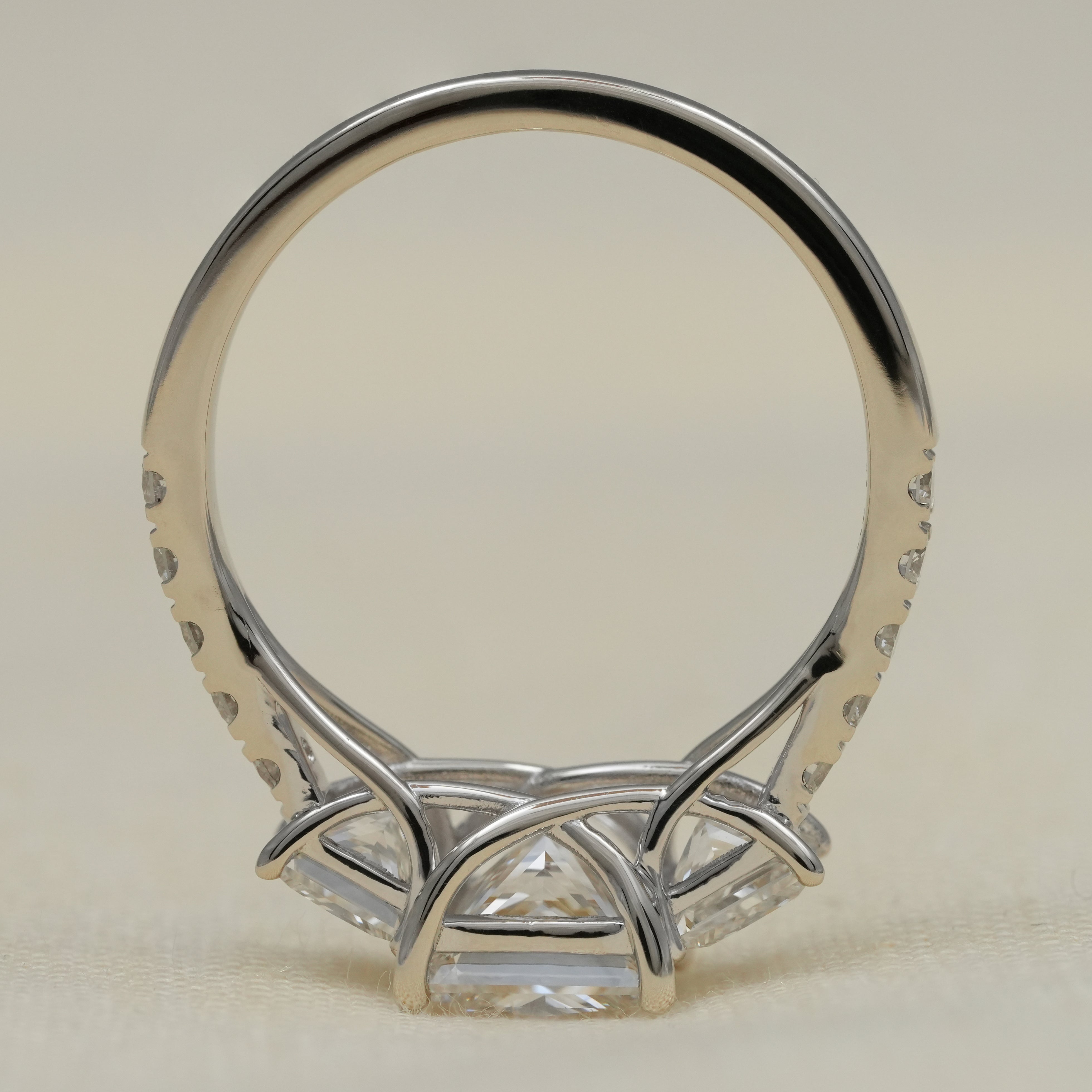 Three Stone Princess Cut Lab Diamond Ring with Pavé Band