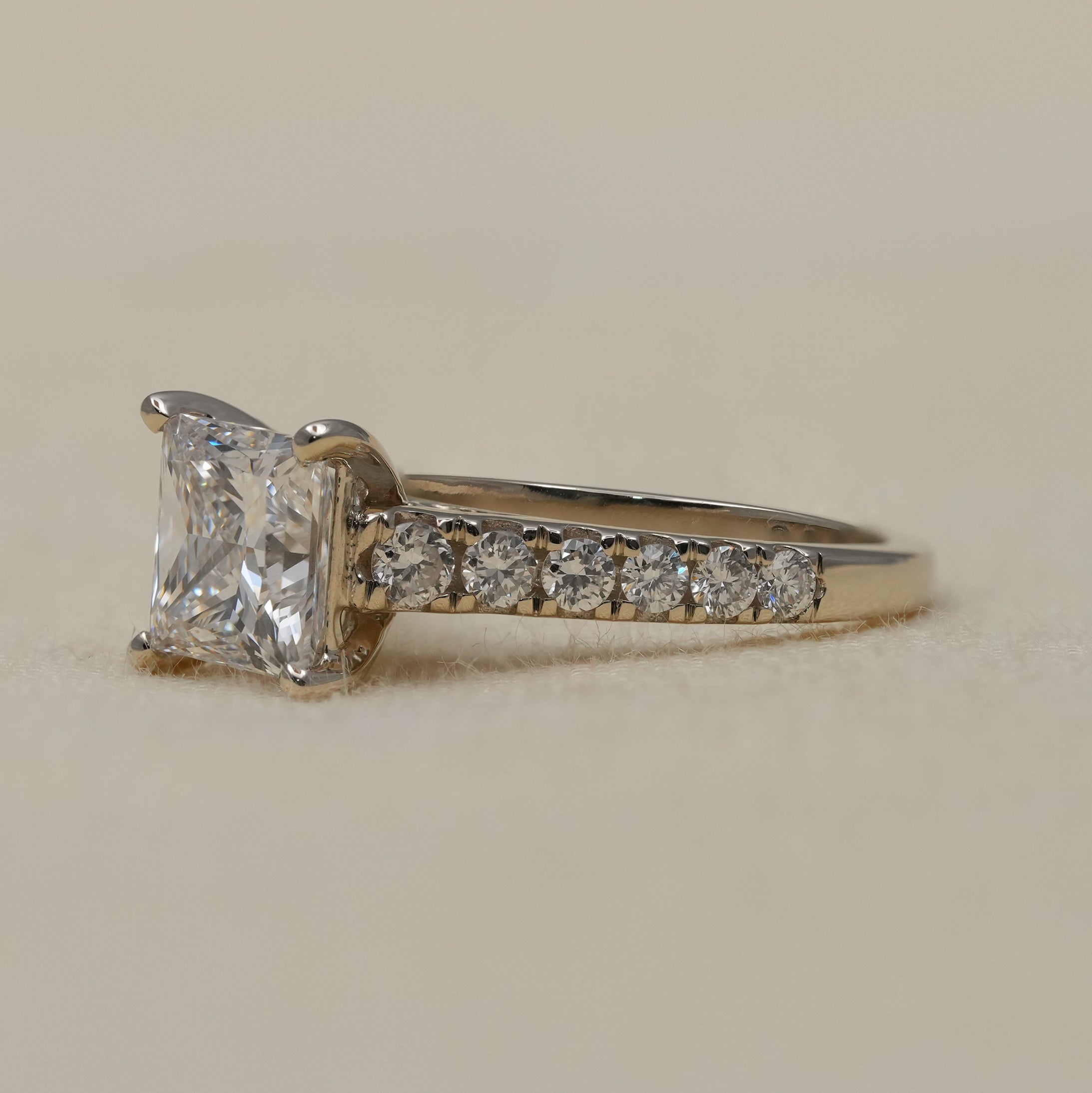 Classic princess lab grown diamond ring with diamond accent band