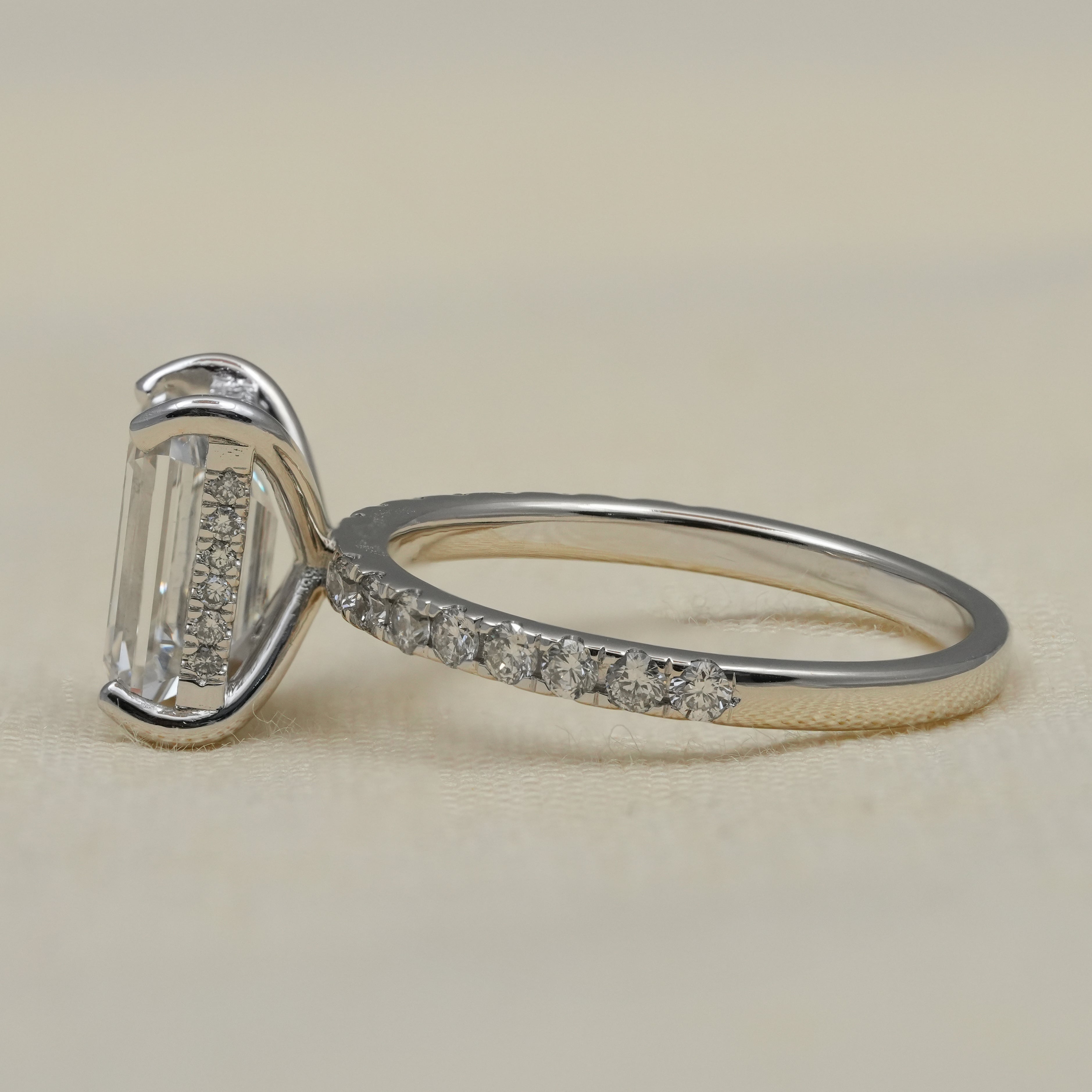 Luxury emerald cut lab grown diamond engagement ring elegant white gold