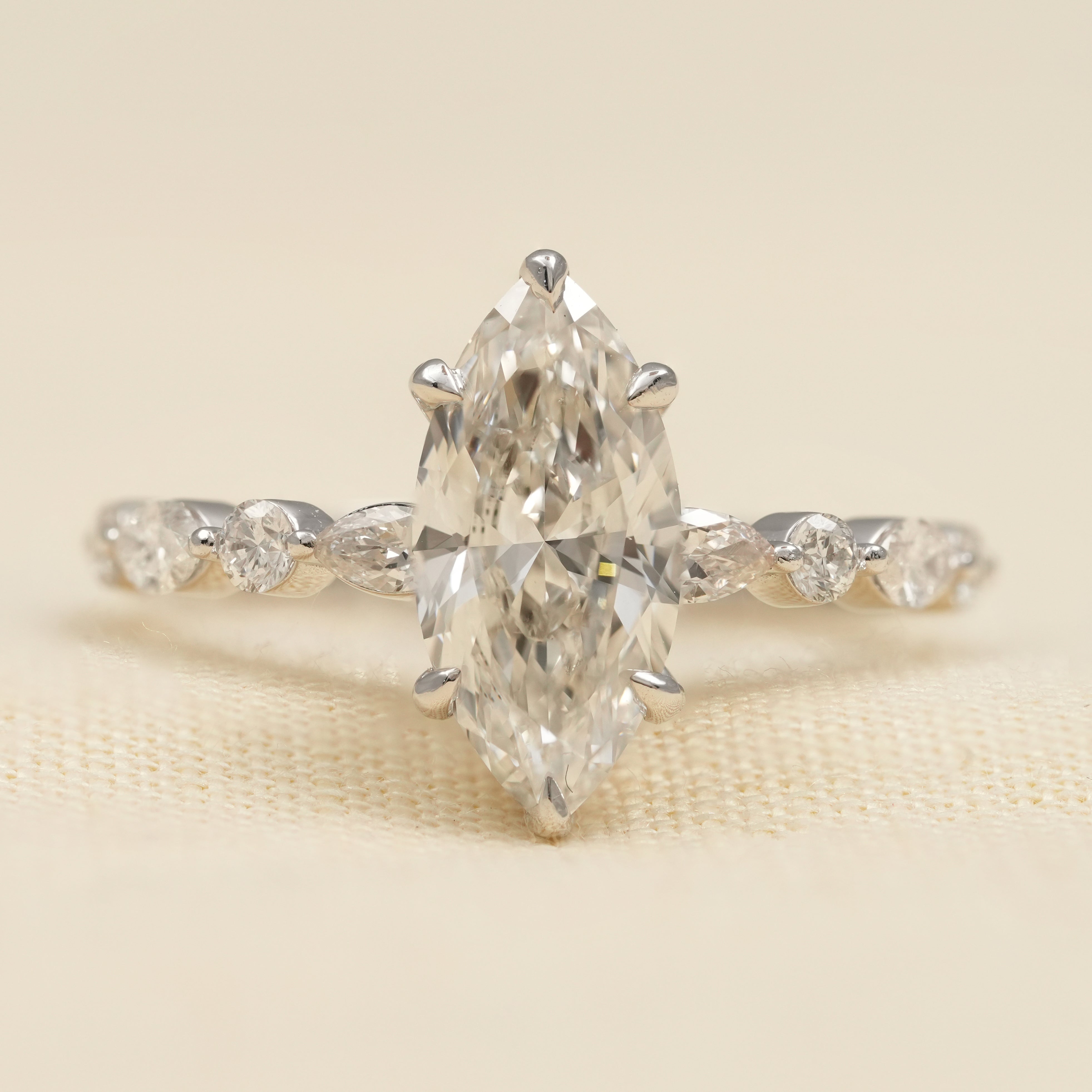 Marquise Lab Diamond Hidden Halo Engagement Ring