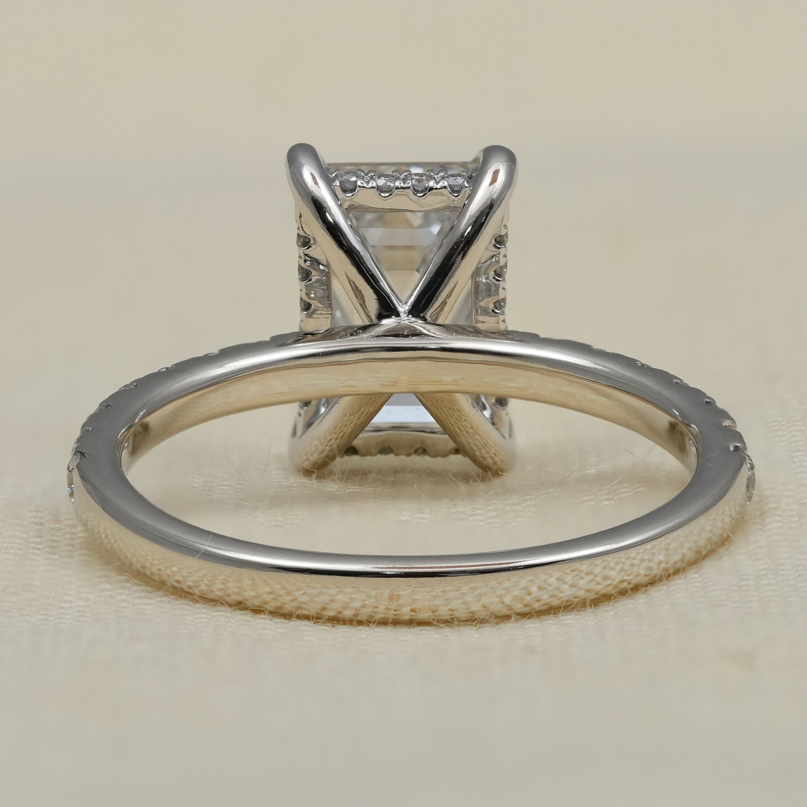 Emerald Cut Lab Diamond Pave Band Solitaire Ring