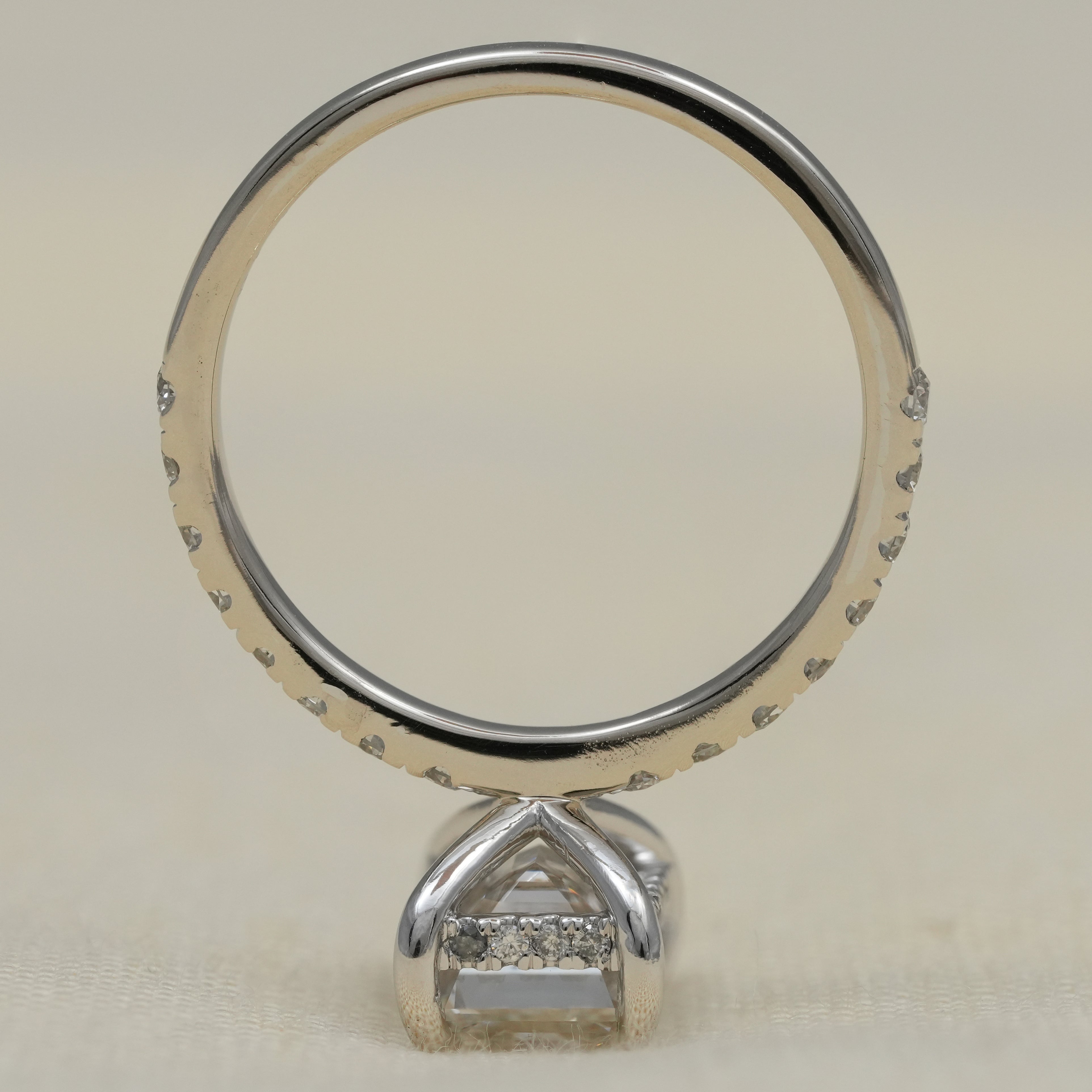 Emerald Cut Lab Diamond Pave Band Solitaire Ring