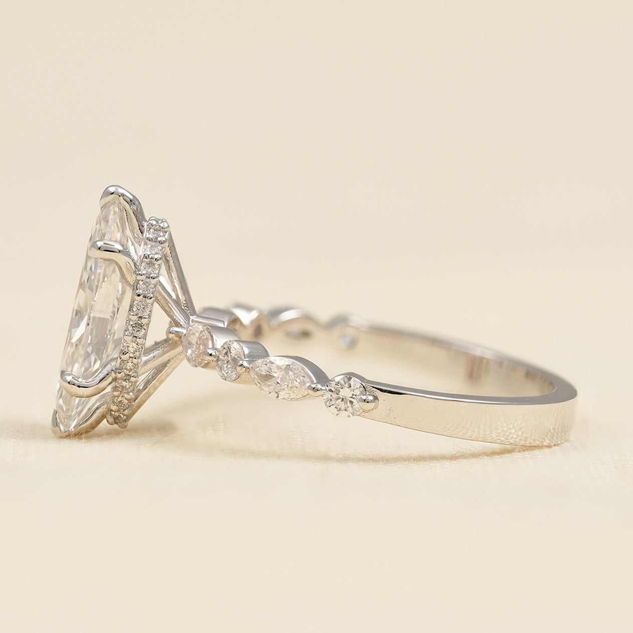 Marquise Lab Diamond Hidden Halo Engagement Ring