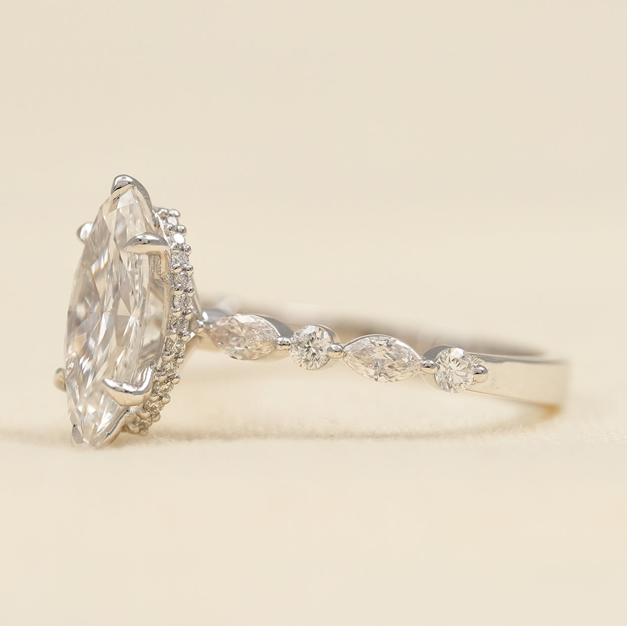 Marquise Lab Diamond Hidden Halo Engagement Ring