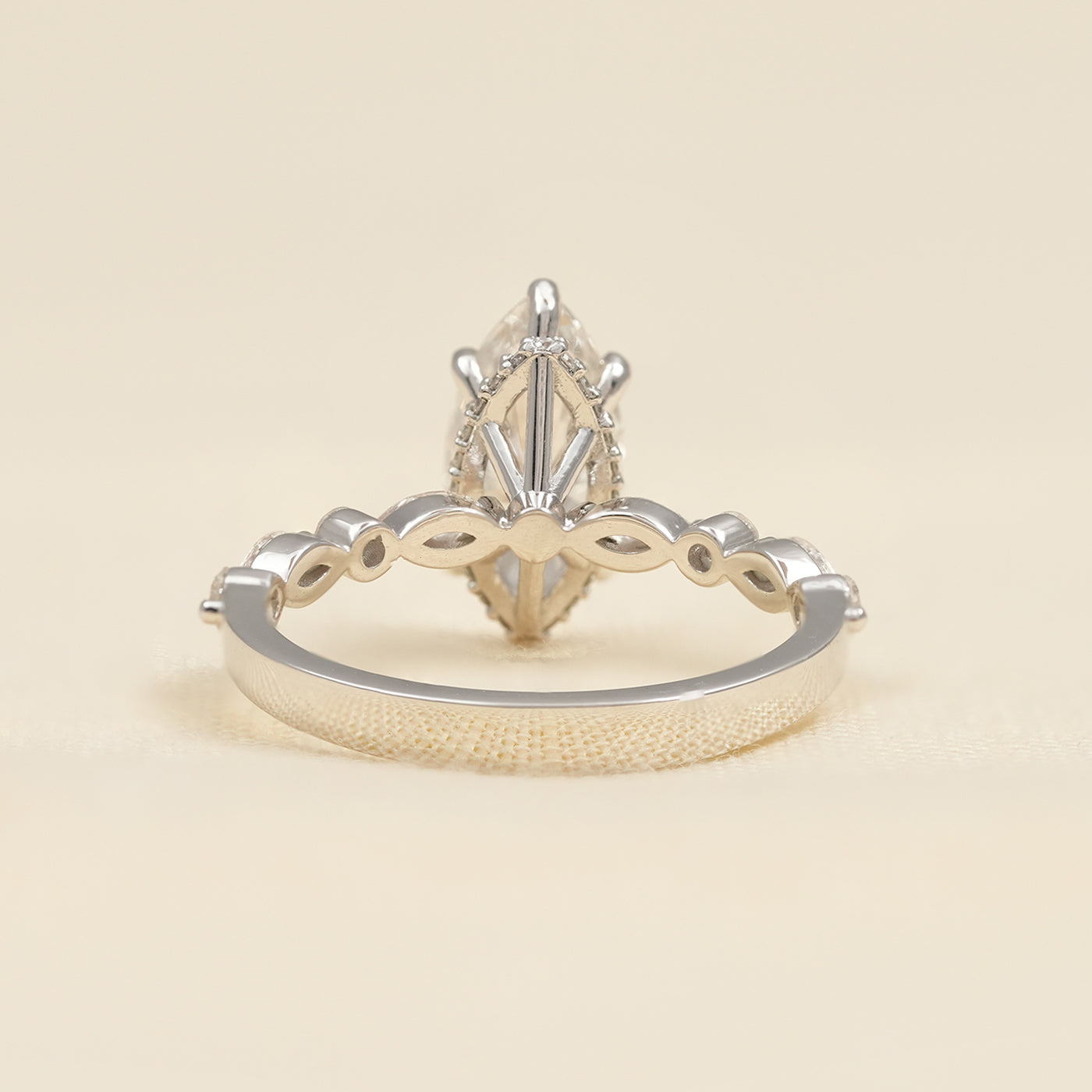 Marquise Lab Diamond Hidden Halo Engagement Ring