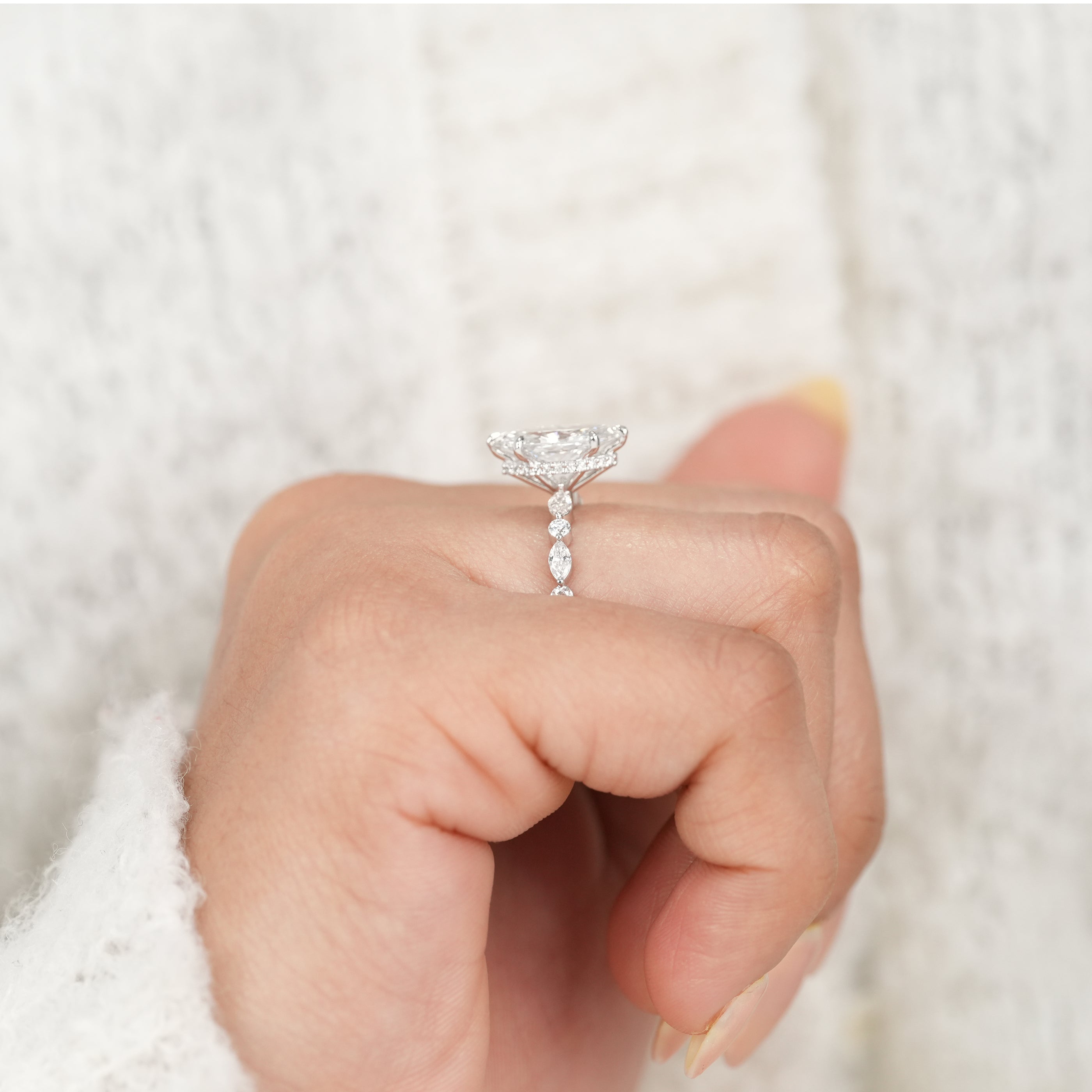 Marquise Lab Diamond Hidden Halo Engagement Ring