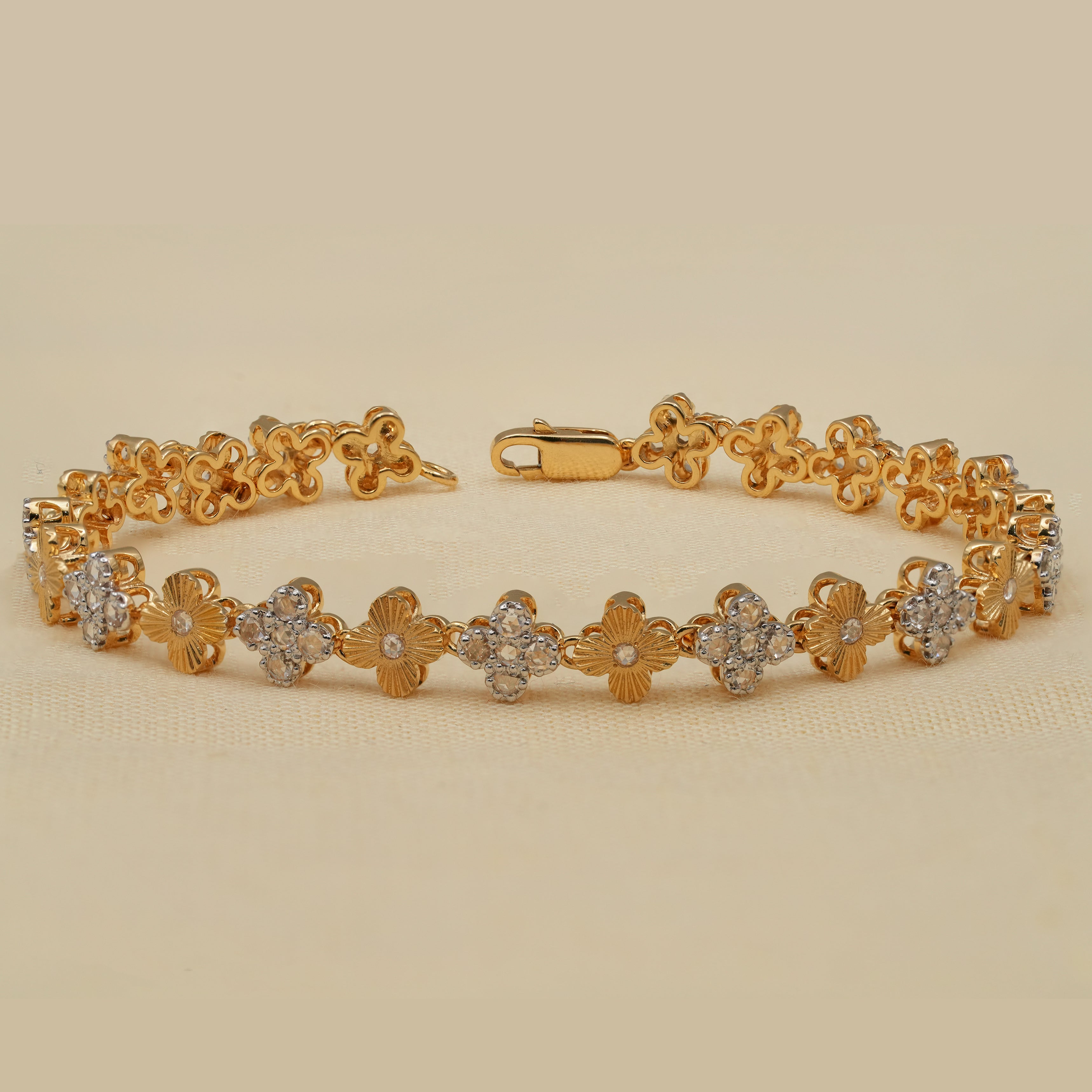 Motif Design Floral Rose Cut Lab Diamond Tennis Bracelet