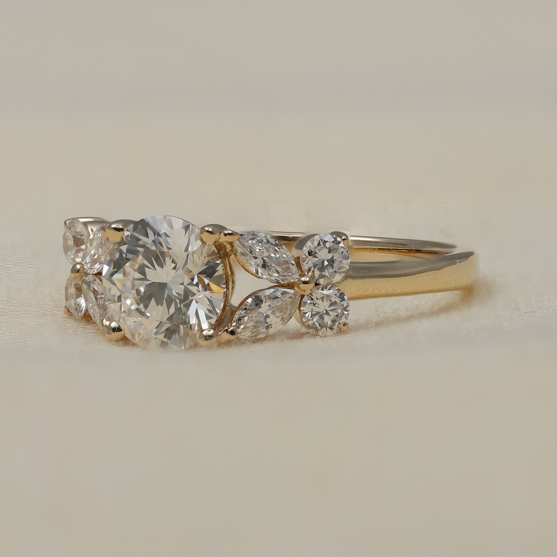 Floral inspired lab grown diamond ring in yellow gold