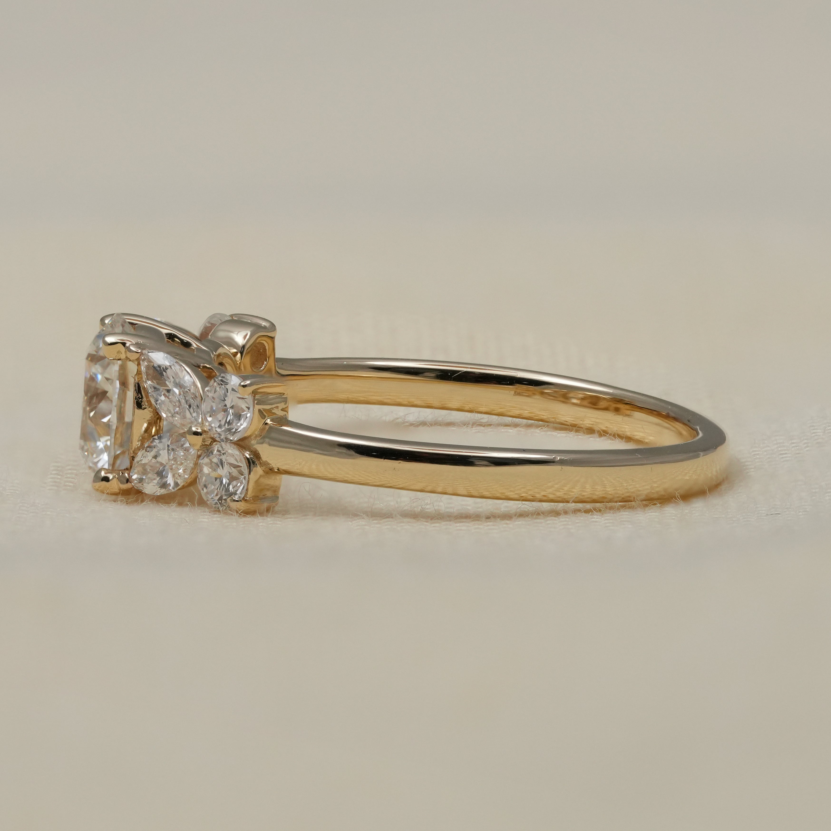 Fine jewelry round lab grown diamond ring with leaf accents