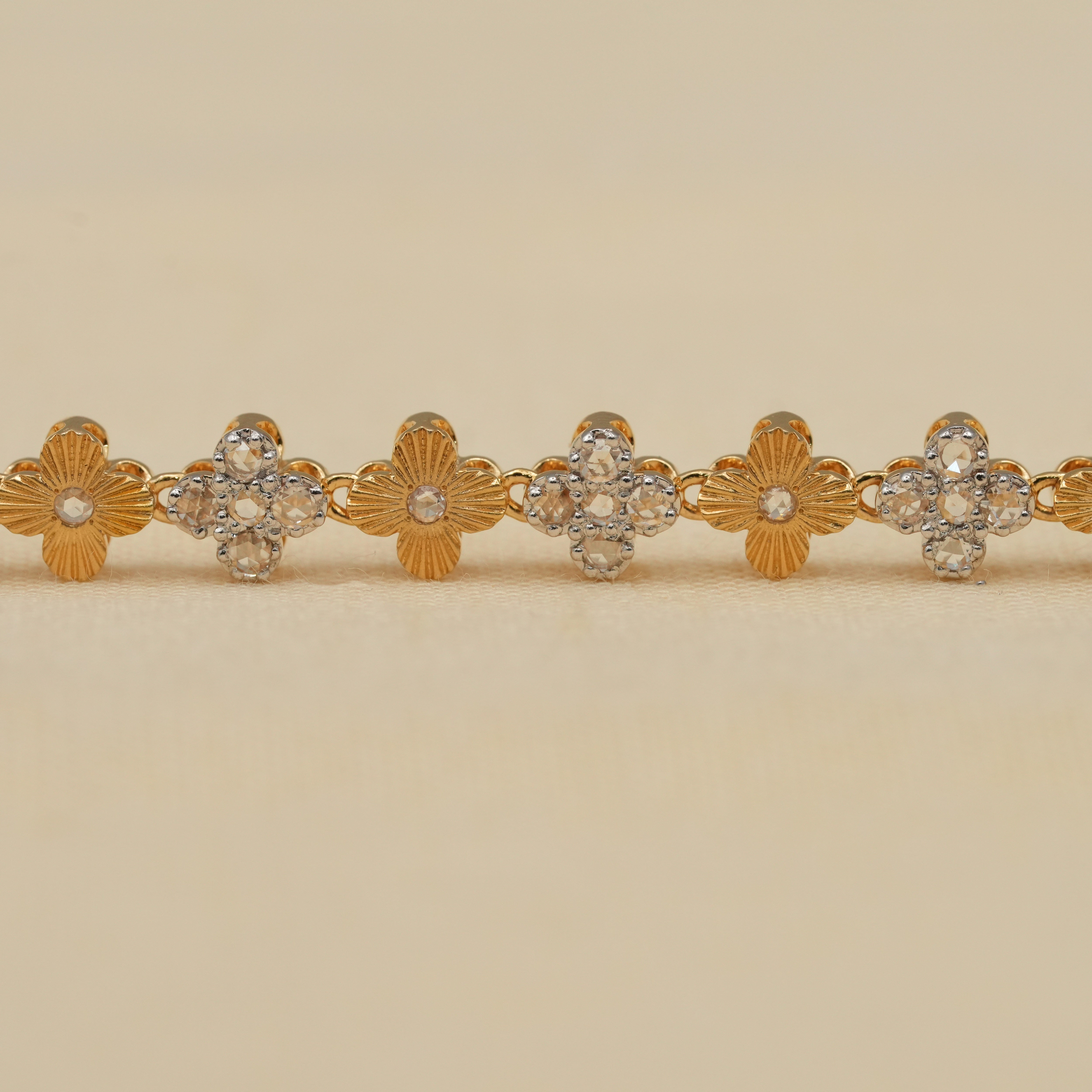 Motif Design Floral Rose Cut Lab Diamond Tennis Bracelet