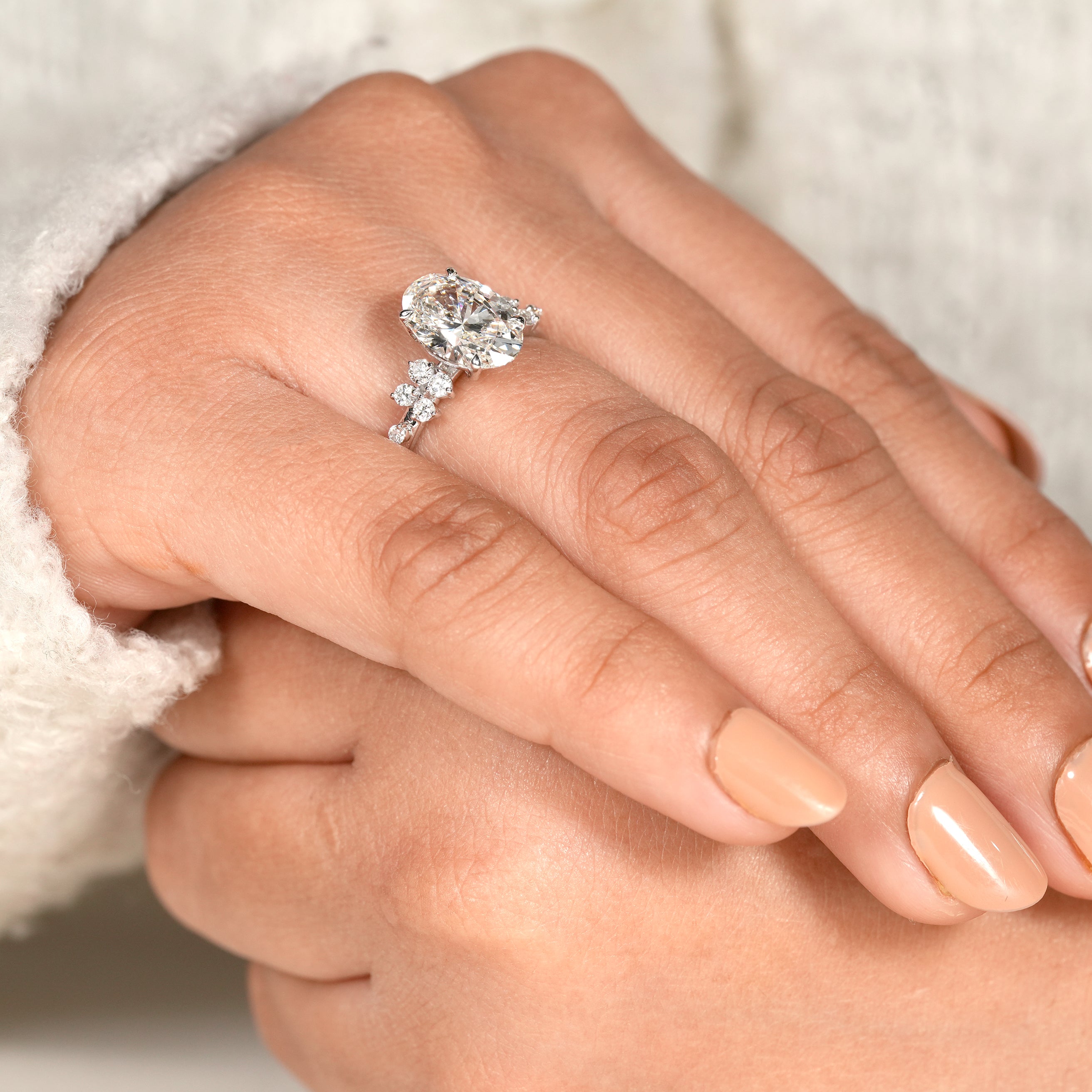 Unique Floral Inspired Oval Cut Lab Diamond Promise Ring Design