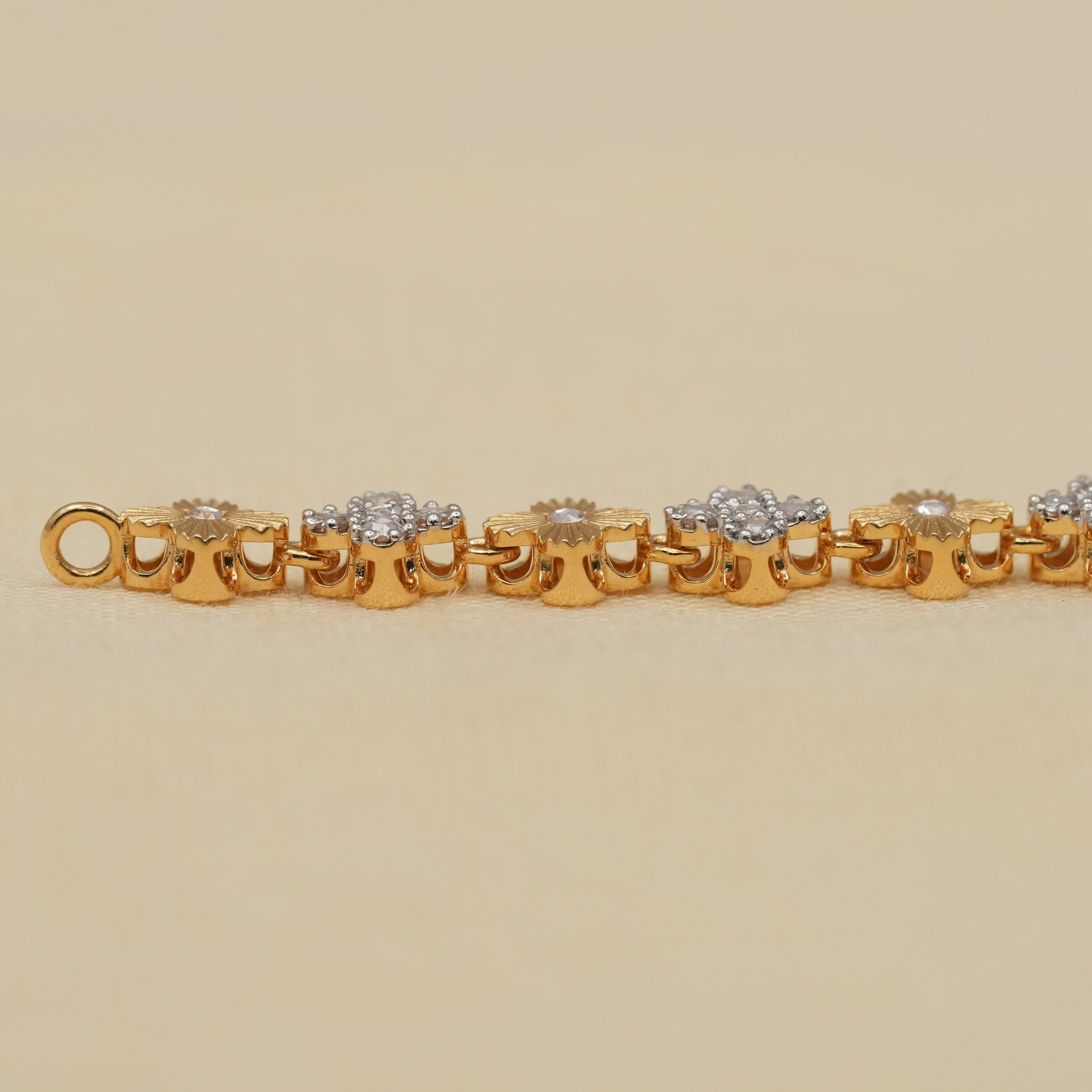 Motif Design Floral Rose Cut Lab Diamond Tennis Bracelet