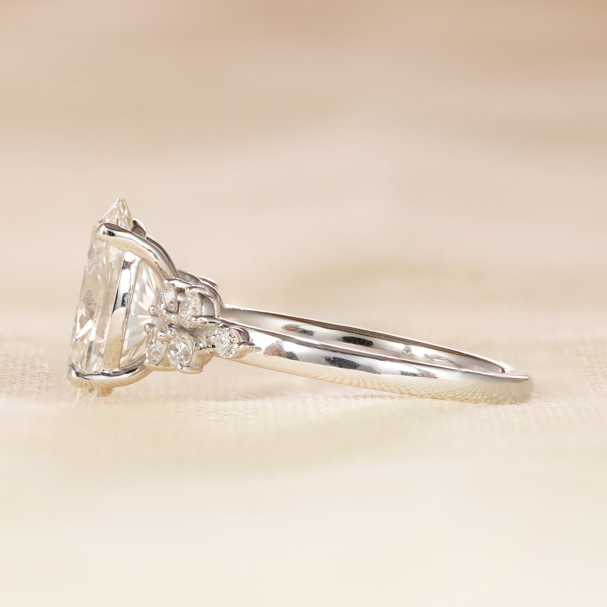White Gold Oval Lab Diamond Engagement Ring with Floral Accents