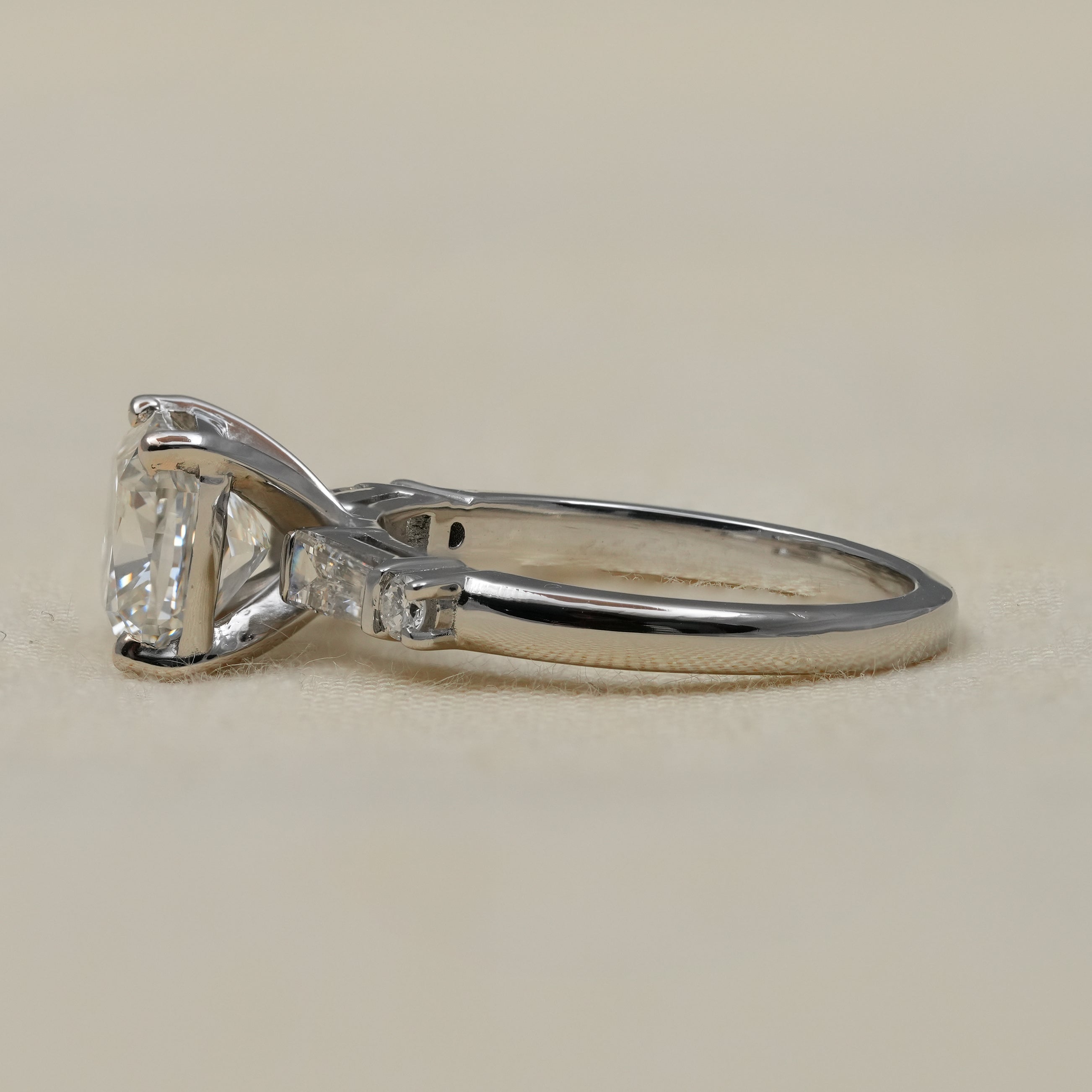Three Stone Cushion Cut Lab Diamond Engagement Ring