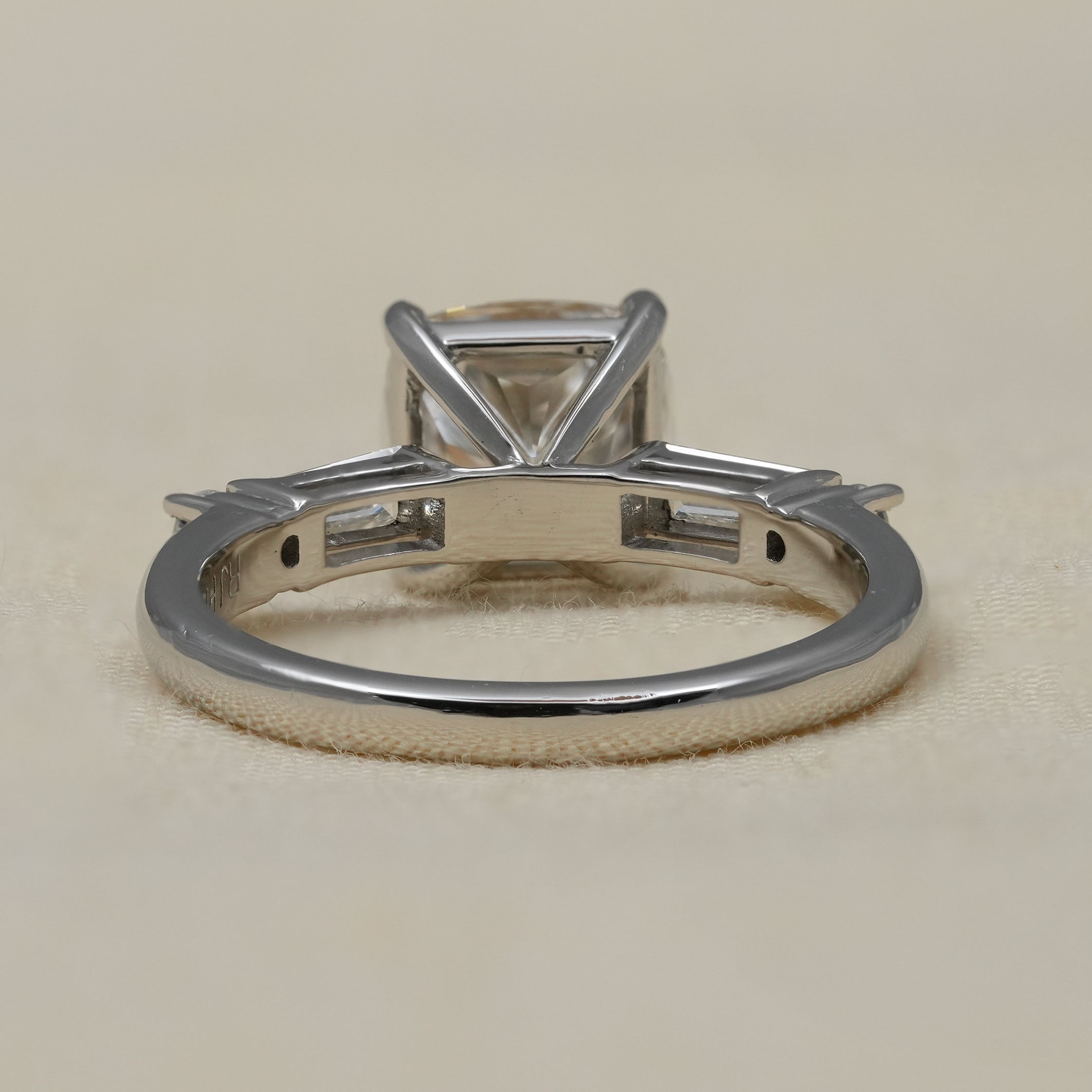 Three Stone Cushion Cut Lab Diamond Engagement Ring