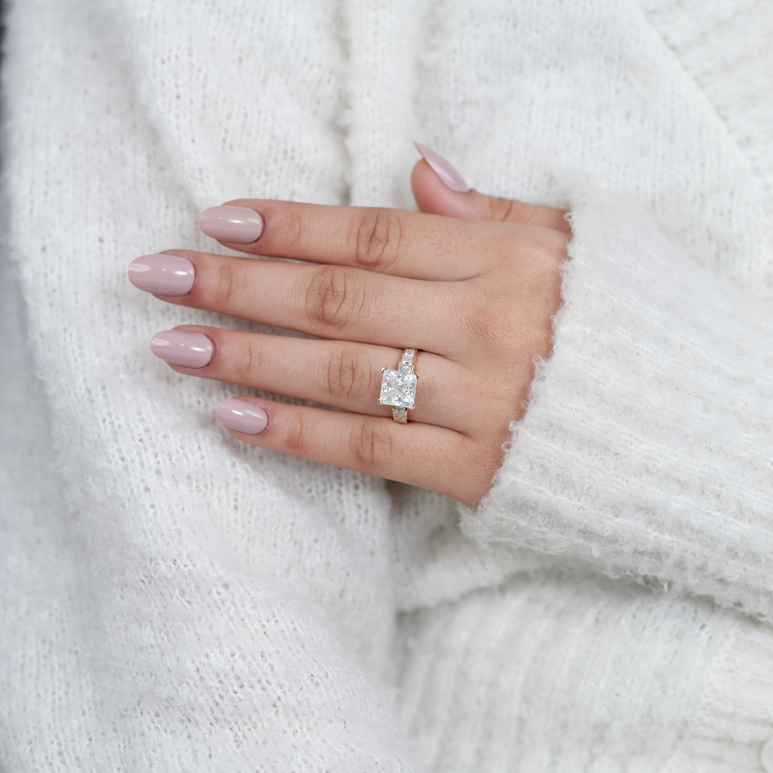 Fine jewelry princess lab grown diamond ring with geometric design