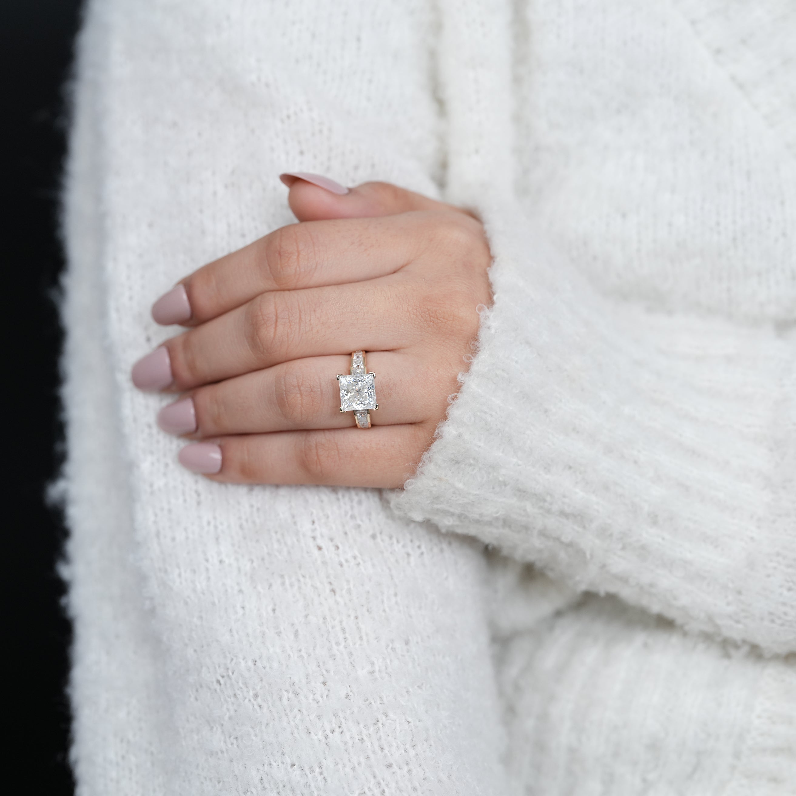Modern princess lab grown diamond ring with channel set accents