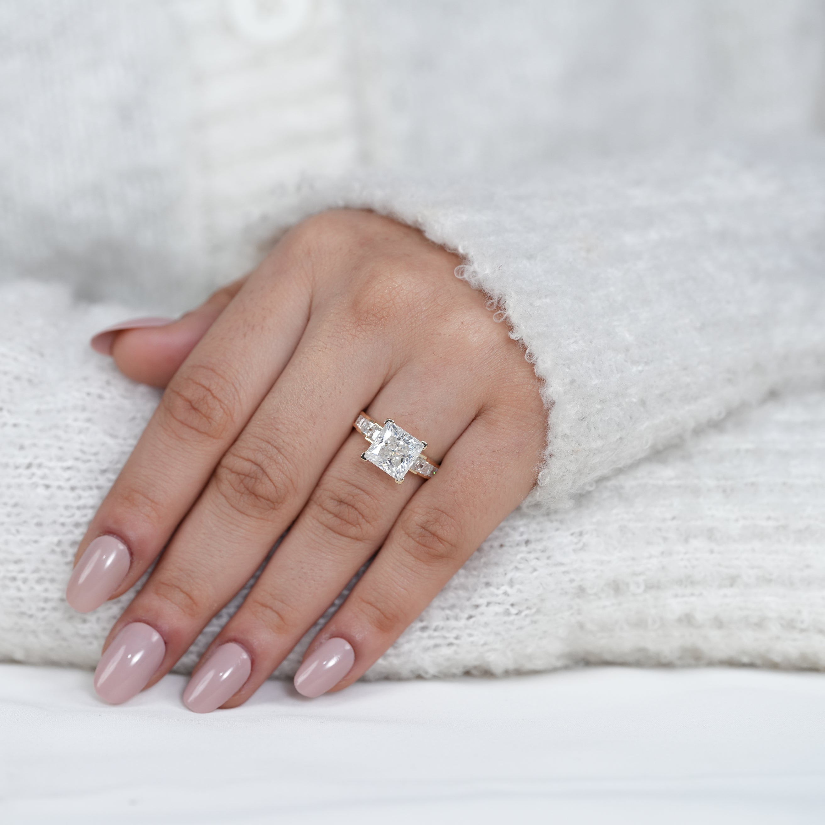 Statement princess lab grown diamond ring with diamond band