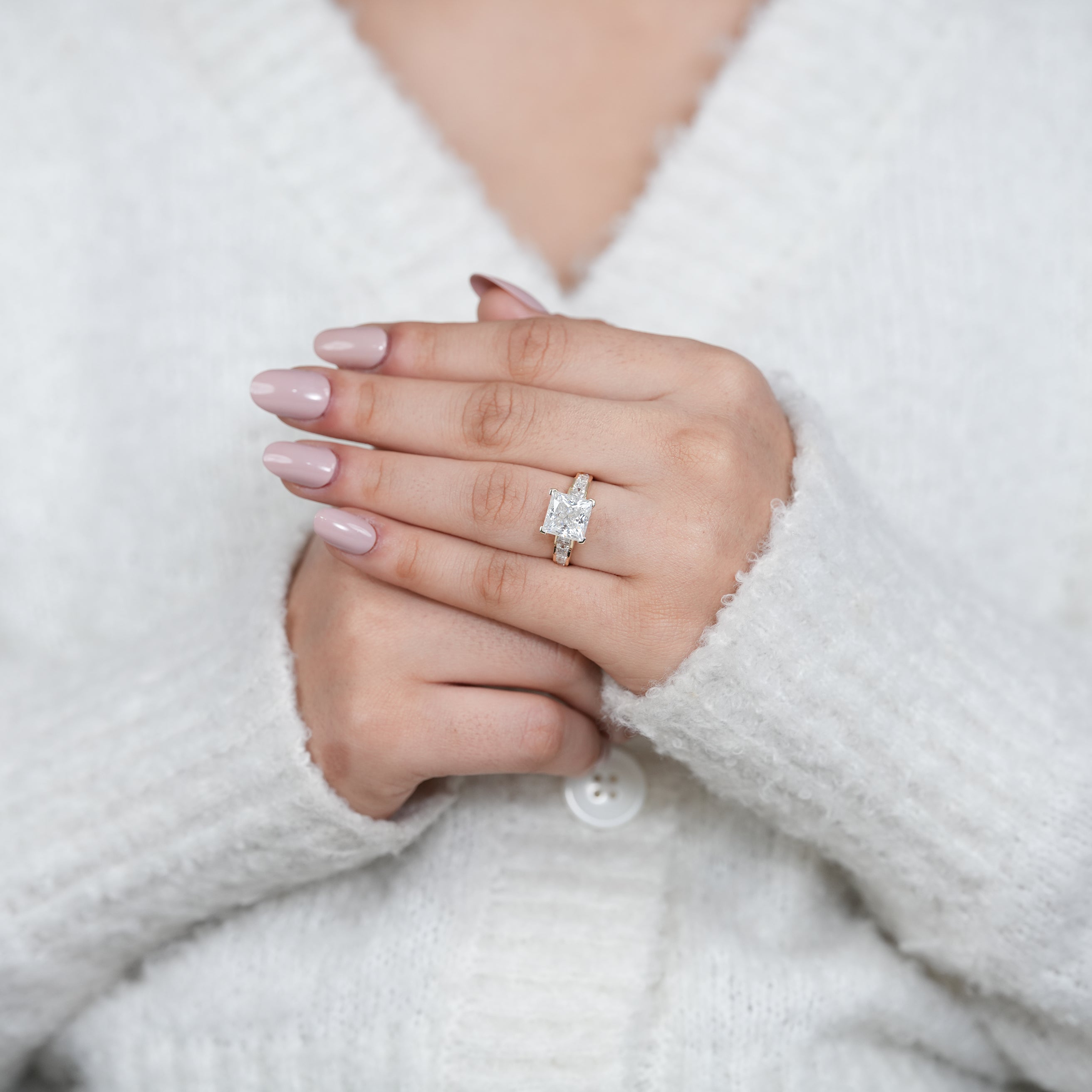 Elegant princess lab grown diamond ring with bold square center