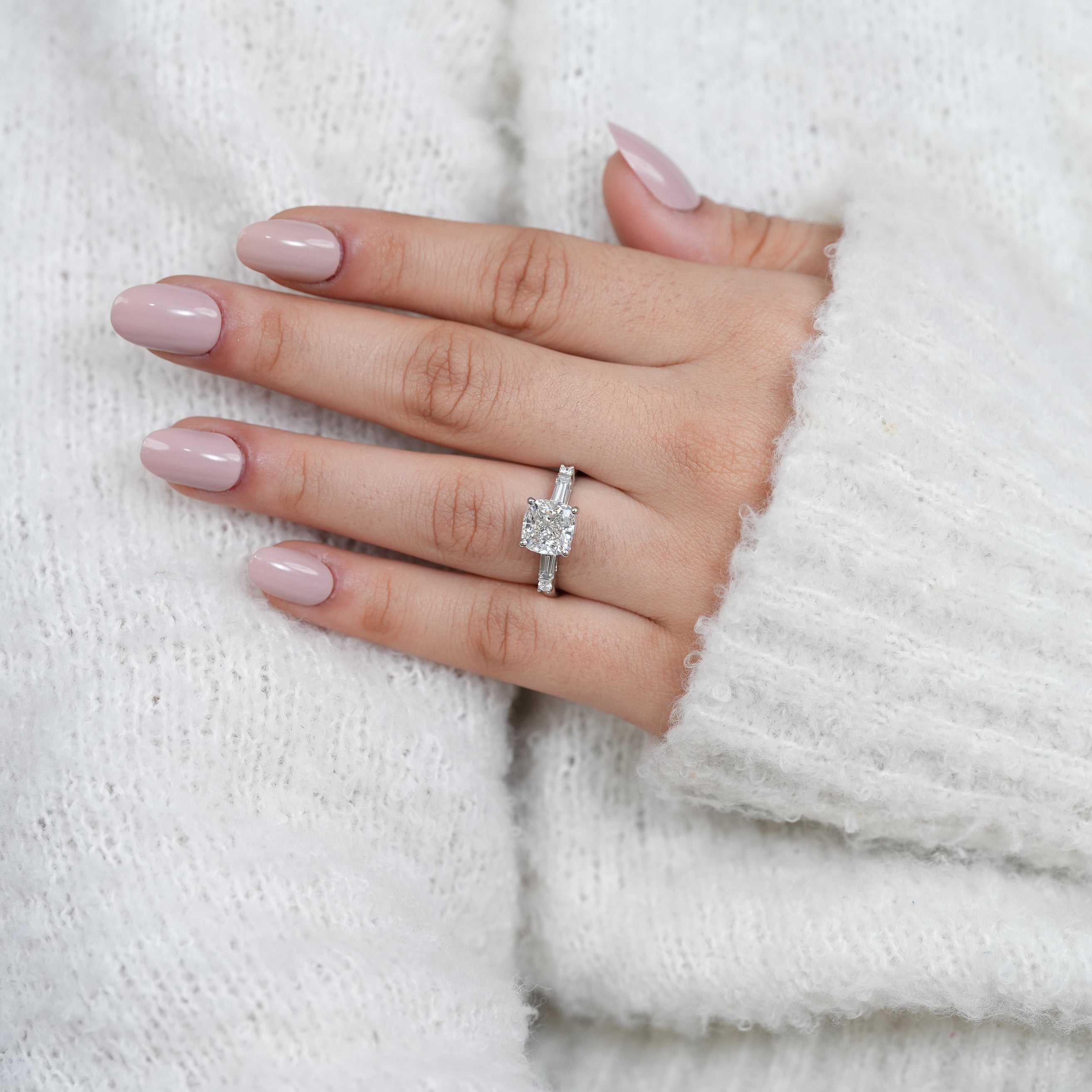Fine jewelry cushion lab grown diamond ring in polished white gold