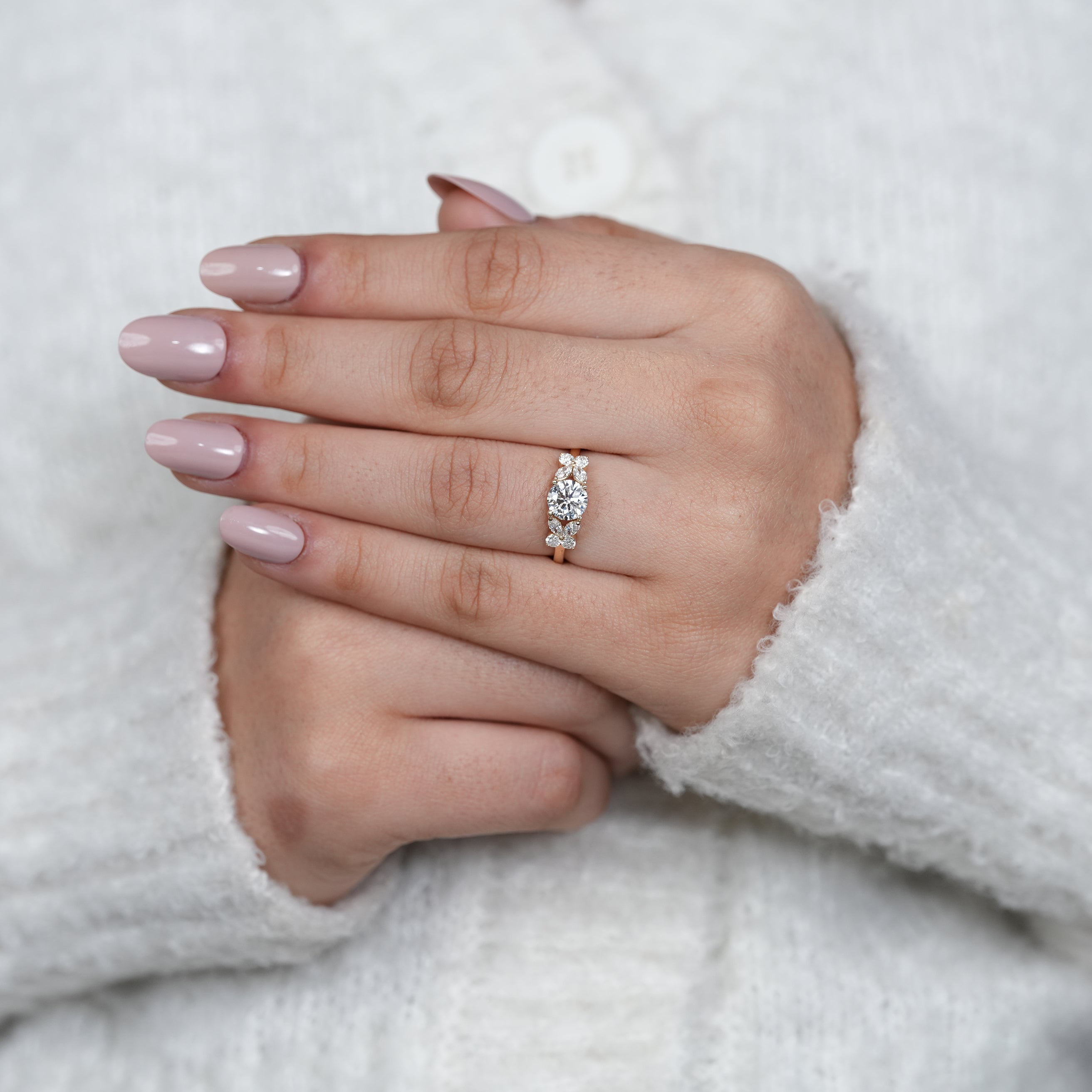 Timeless round lab grown diamond ring with floral motif
