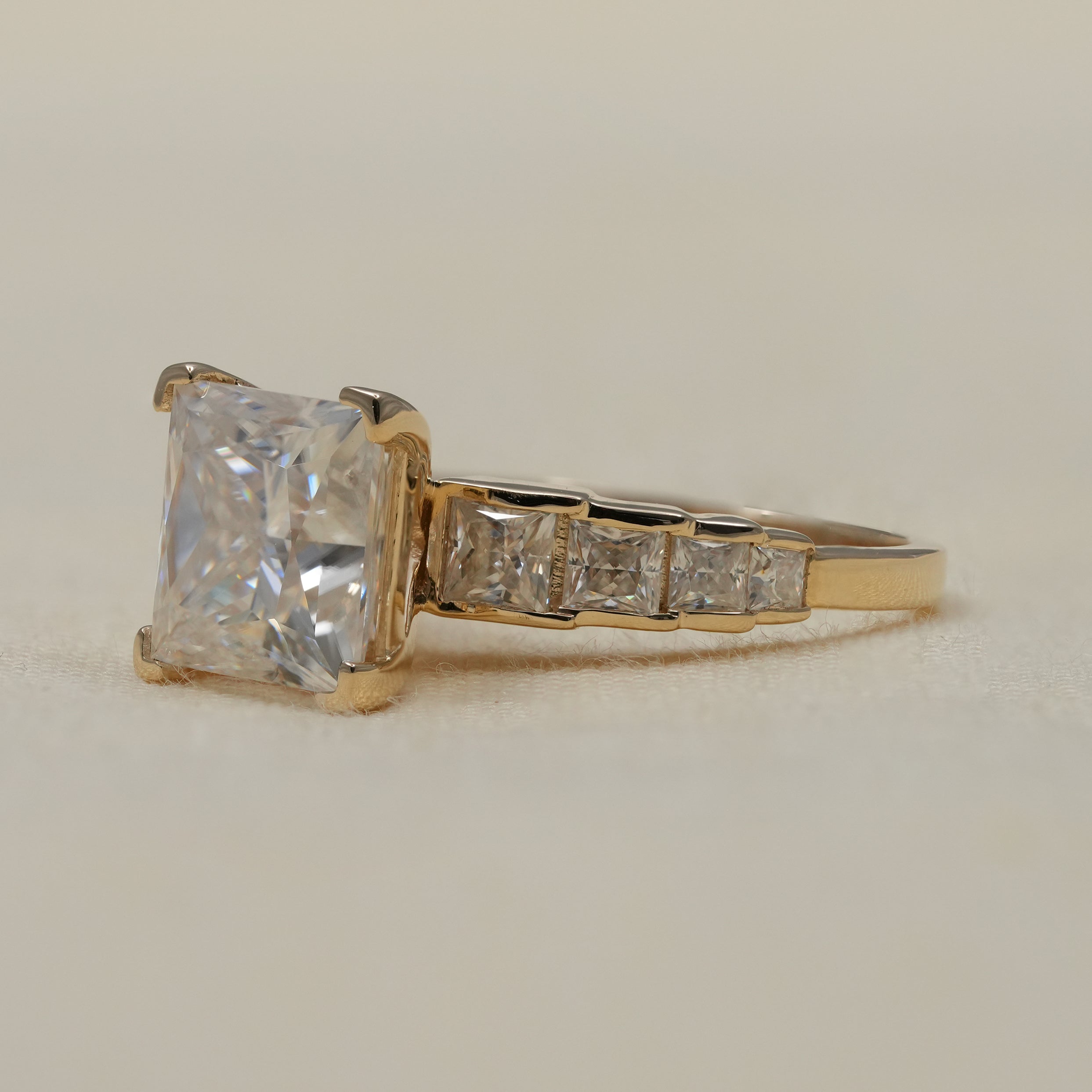 Classic princess lab grown diamond ring with side channel stones